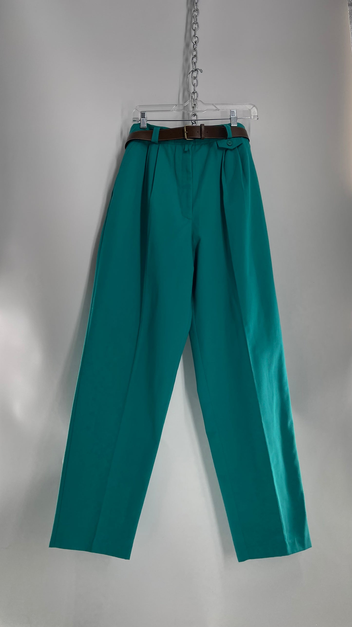 Vintage 80s Teal Deadstock Trouser with Coin Pouch Pocket with Built in Belt (14)