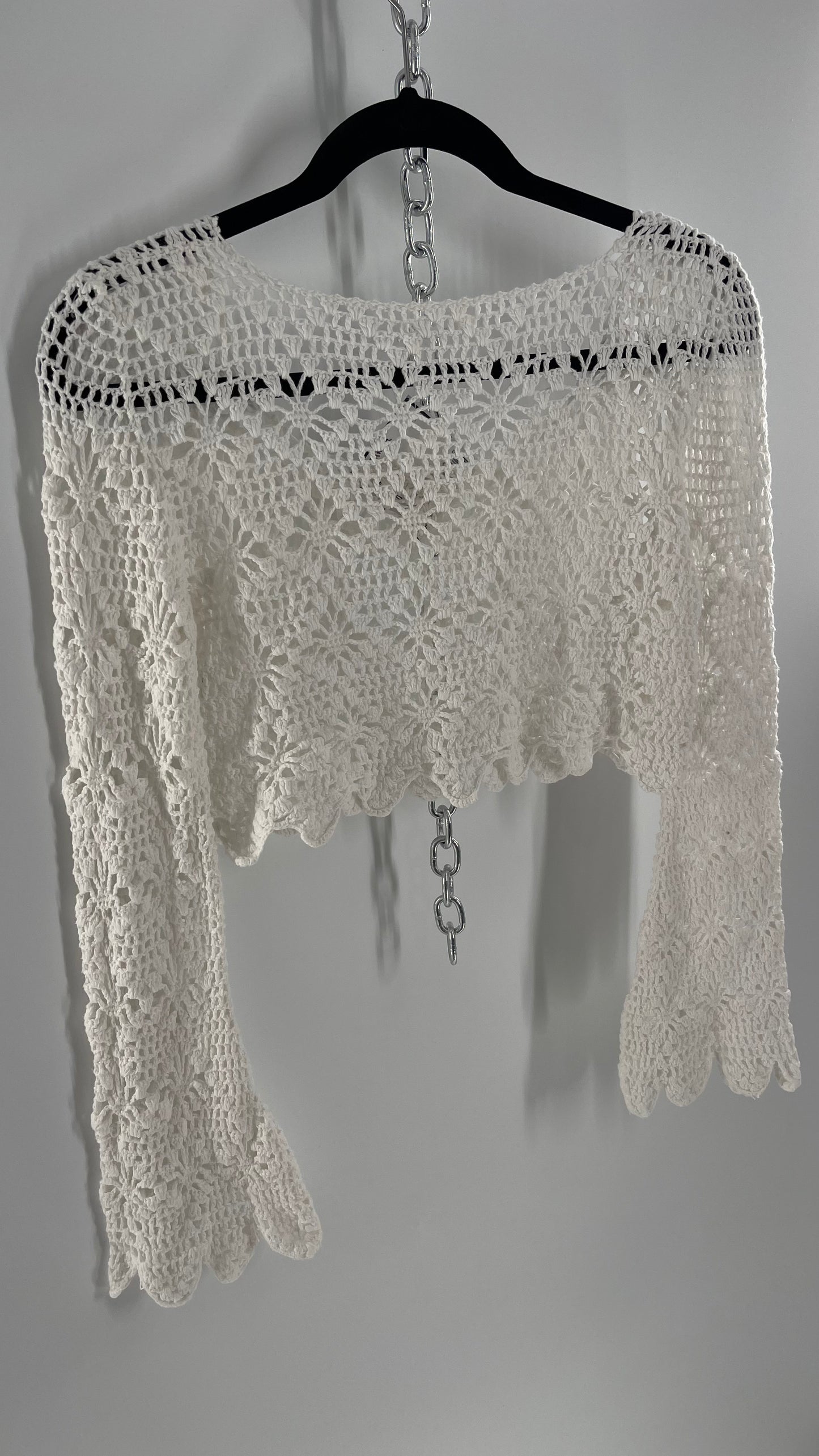 Vintage Tula Rosa Amaka White Crochet Cropped Long Sleeve (Small)