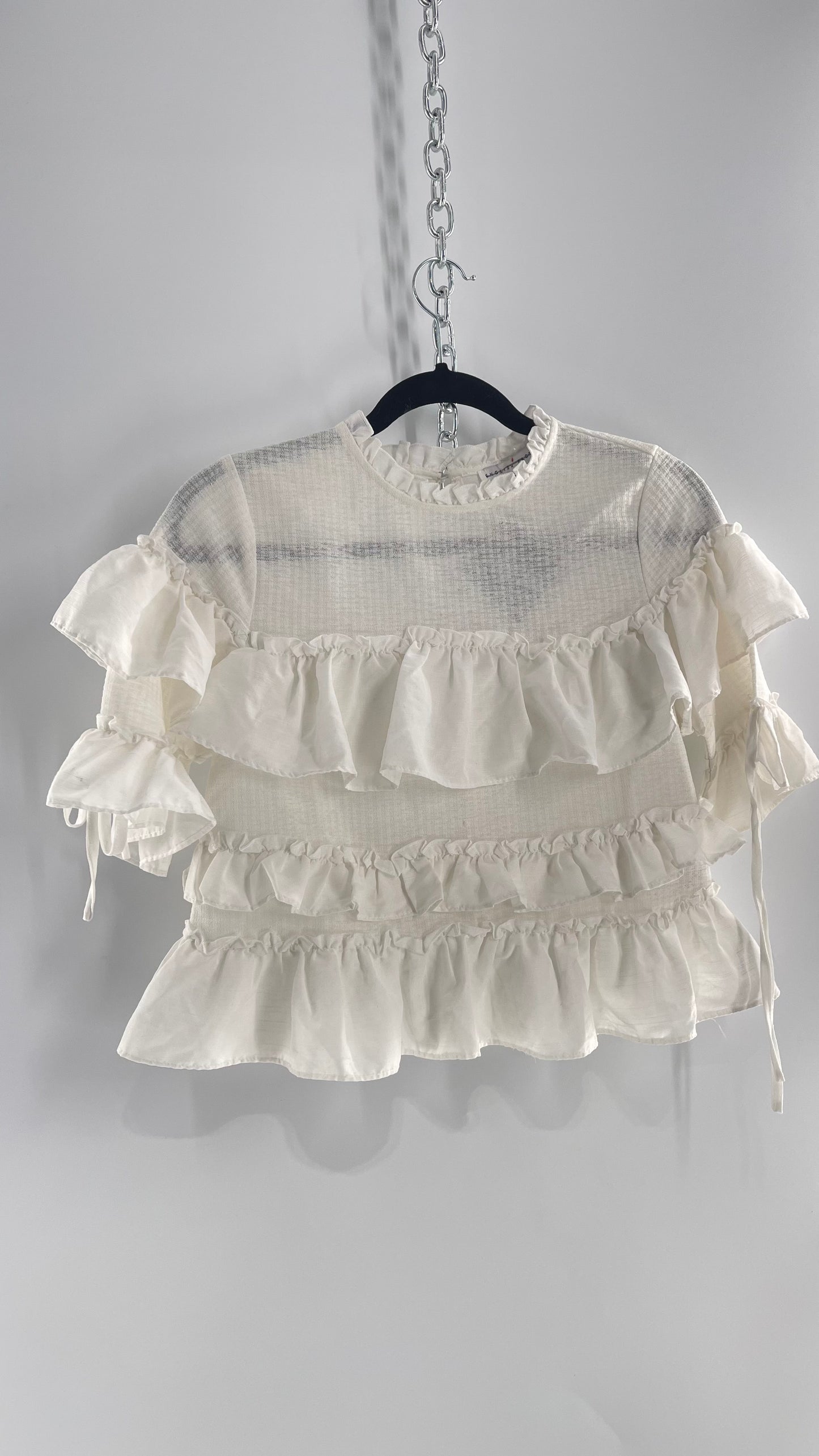 For Love and Lemons English Factory White Ruffle Cloud Blouse with Tags Attached (XS)