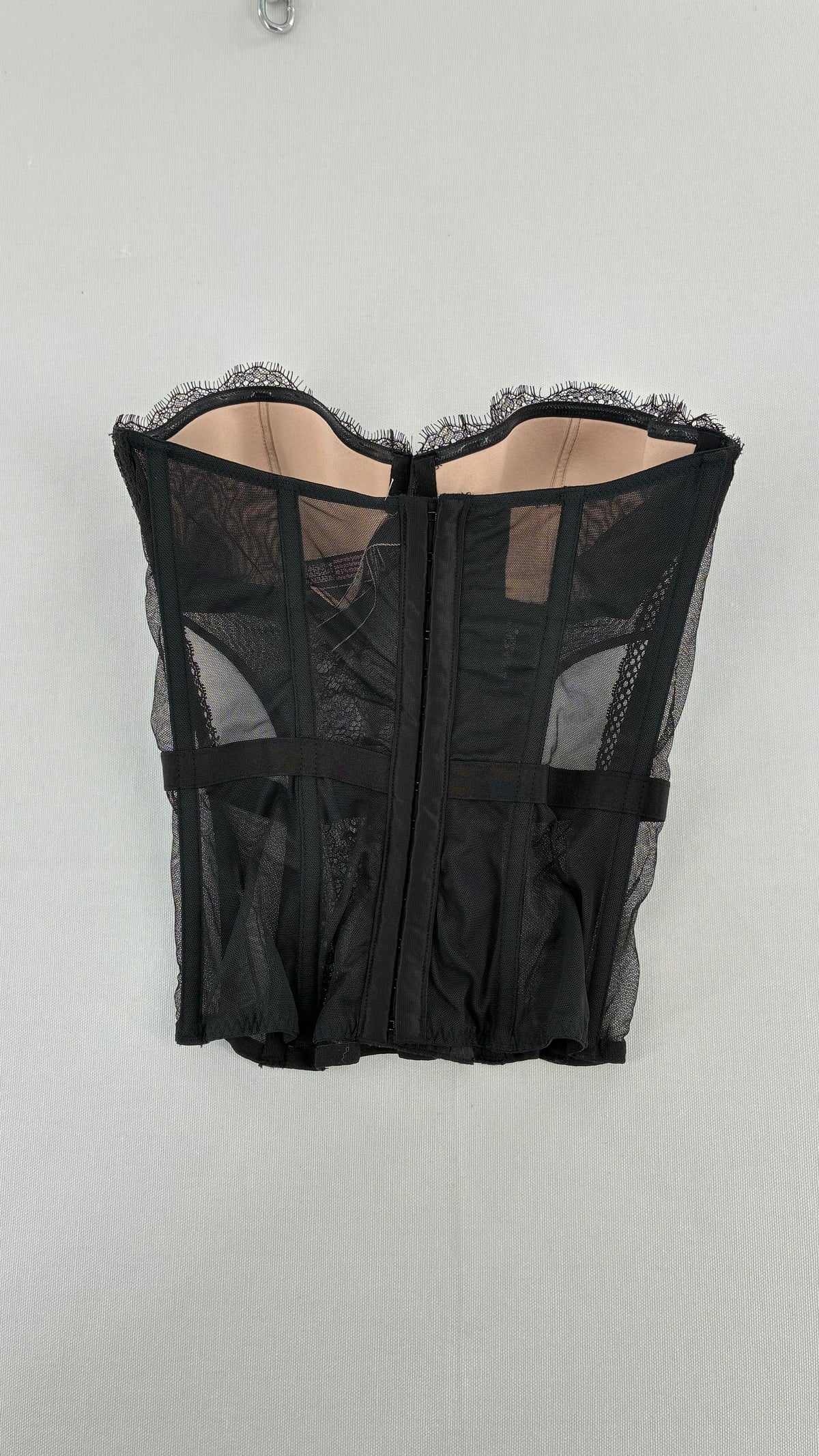 Deadstock Vintage VICTORIA’S SECRET Black Mesh Corset with Nude Cups and Tags Attached (32C)
