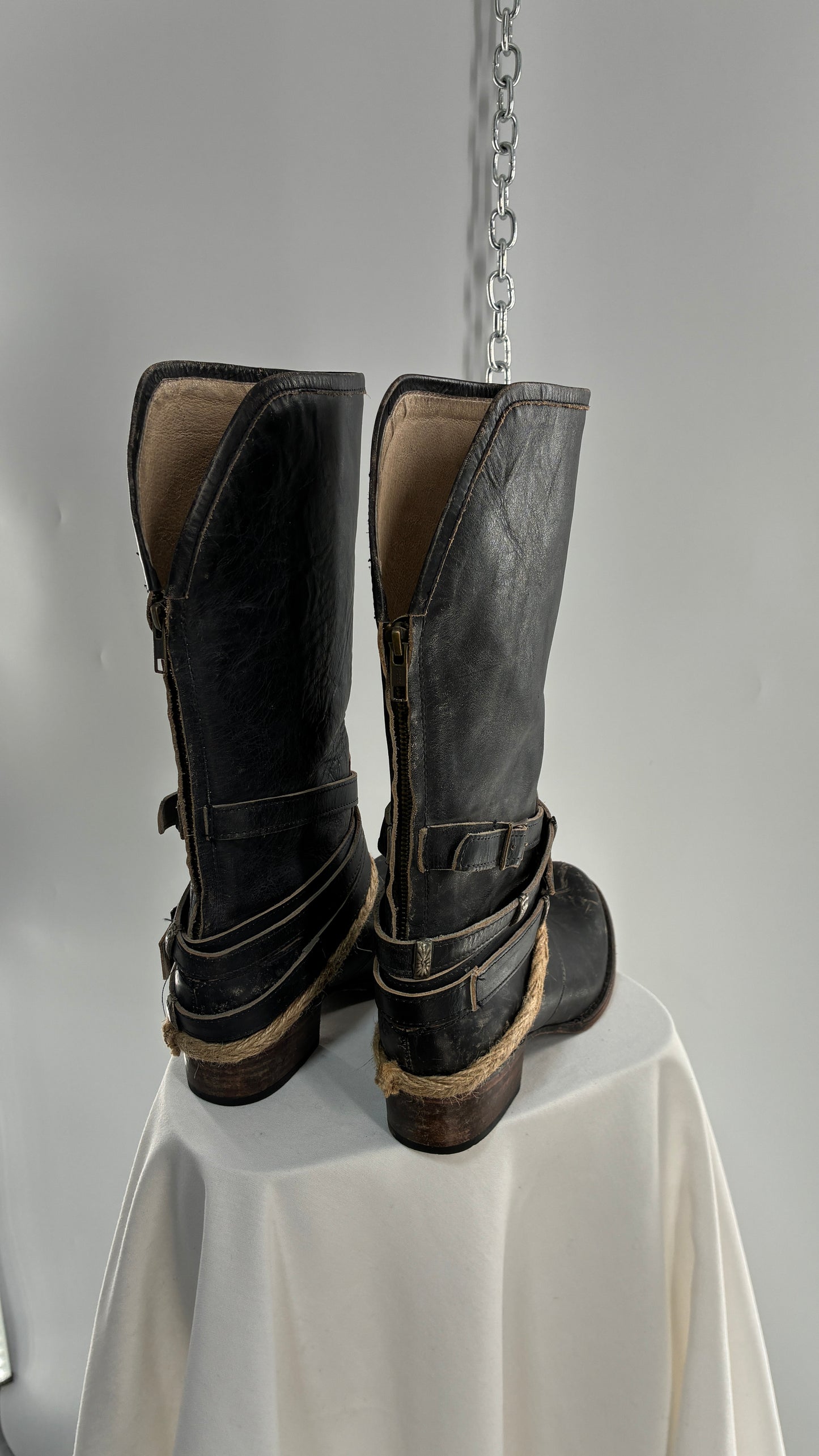 Vintage FREEBIRD Drove Distressed Black Leather Boot with Buckle Detailing (8)