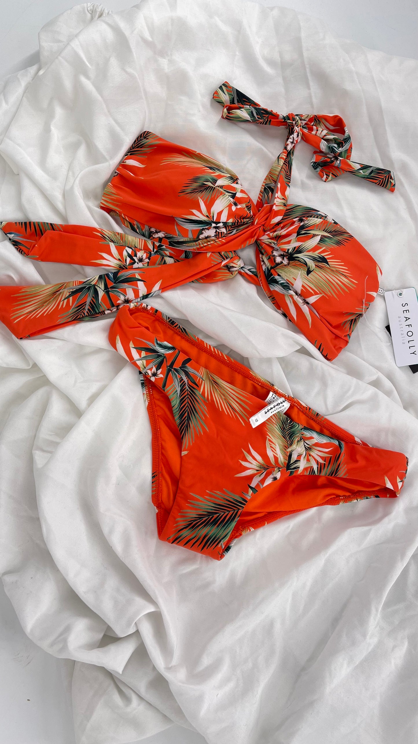 Anthropologie Sea Folly Orange Tropical Swim Set with Tags Attached (10 Top 12 Bottoms)