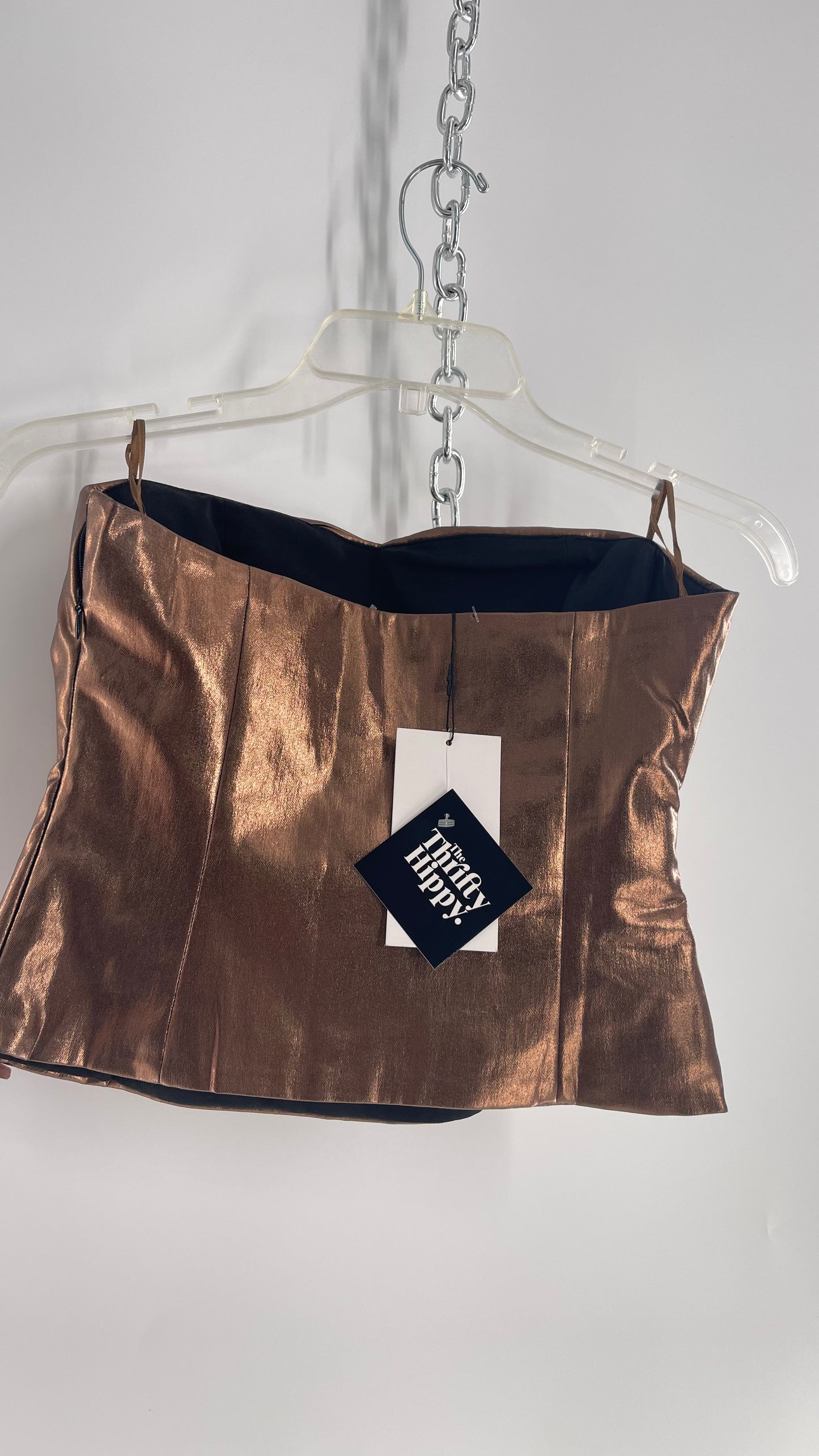 ZARA Metallic Bronze Bustier With Draping Detail and Tags Attached (Small)