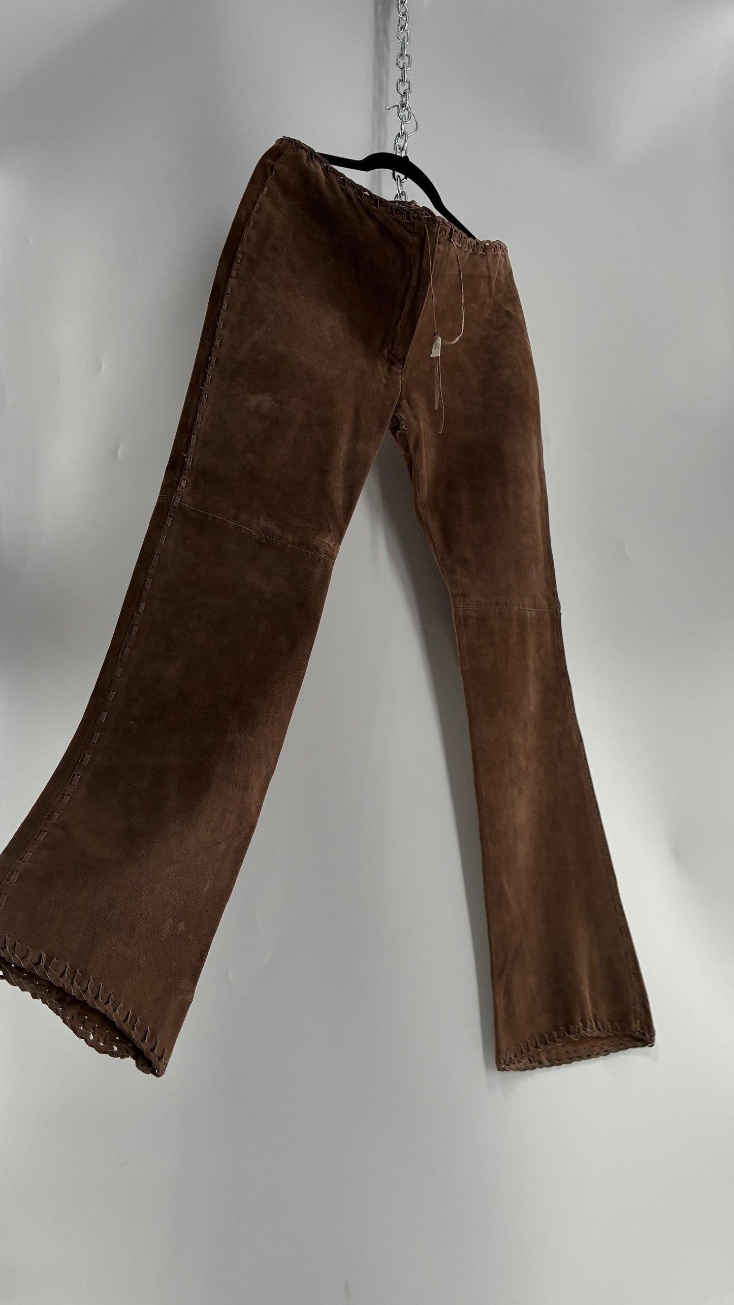 Vintage SWEET ROMEO Suede Leather Stitch Side, Braided Hem Pants (10)