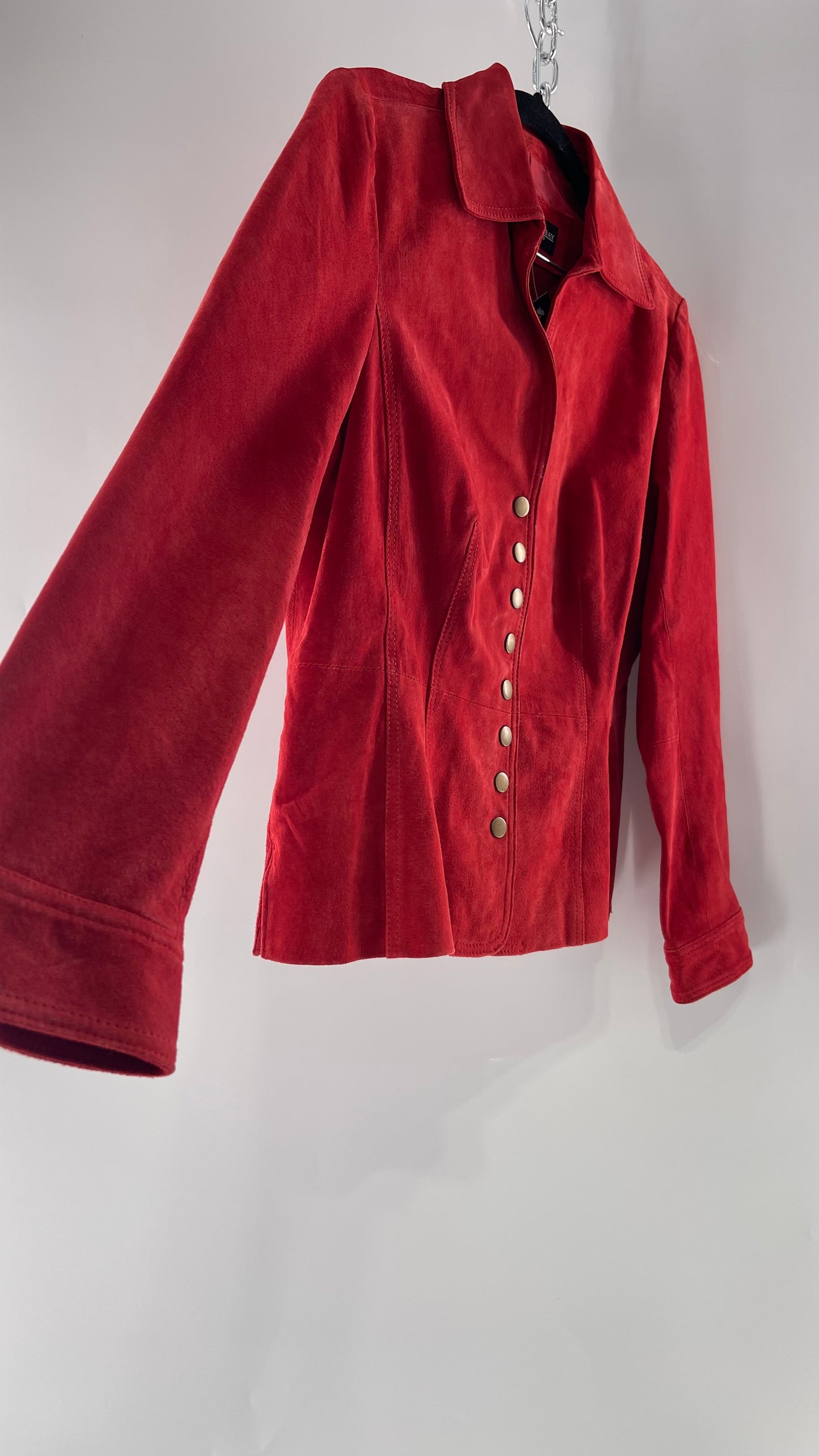 Vintage Monterey Bay Red Suede Jacket with Brass Buttons (8)