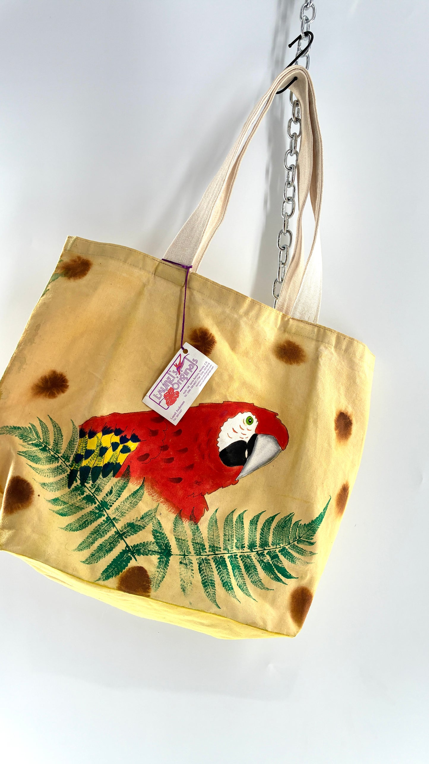 Vintage Laurel’s Originals by Laurel Anderson 100% Cotton Artisanal Hand Painter Tropical Tote Bag