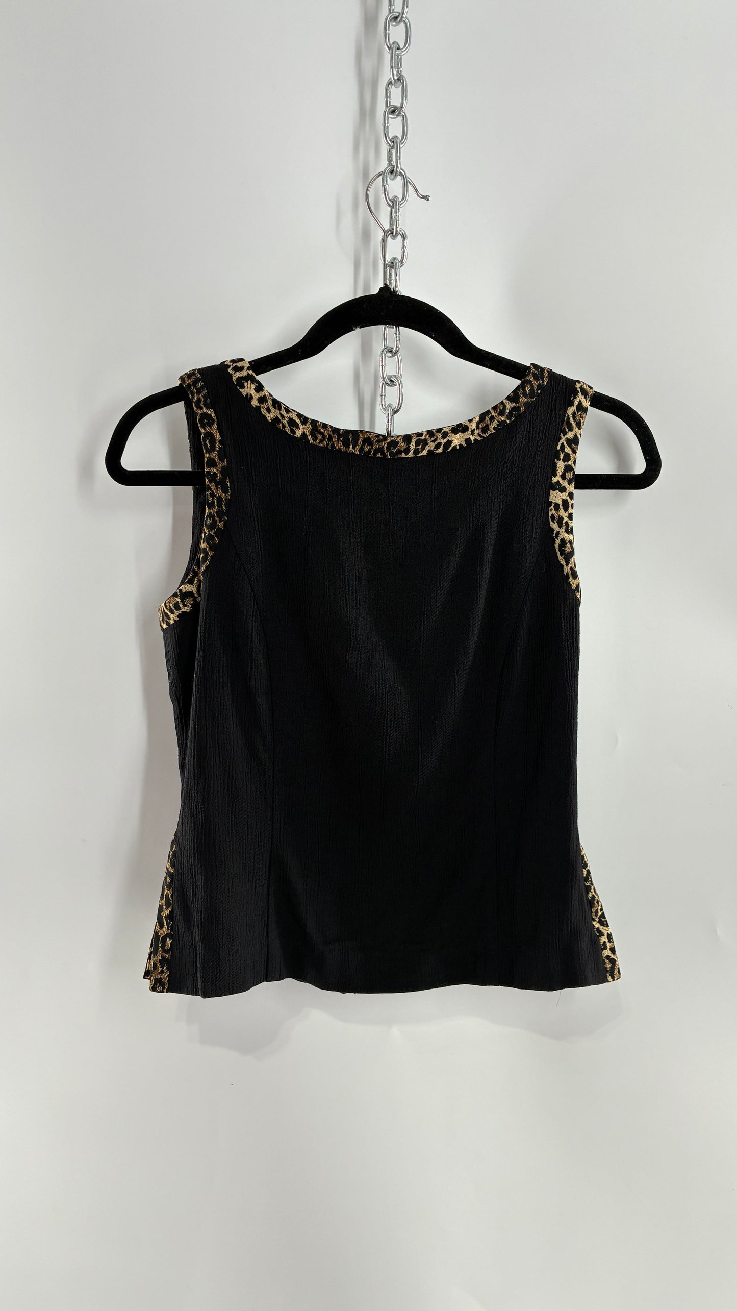 Vintage LOIS SNYDER DANI MAX Tailored Black Camisole with Leopard Trim and Vented Sides (6)