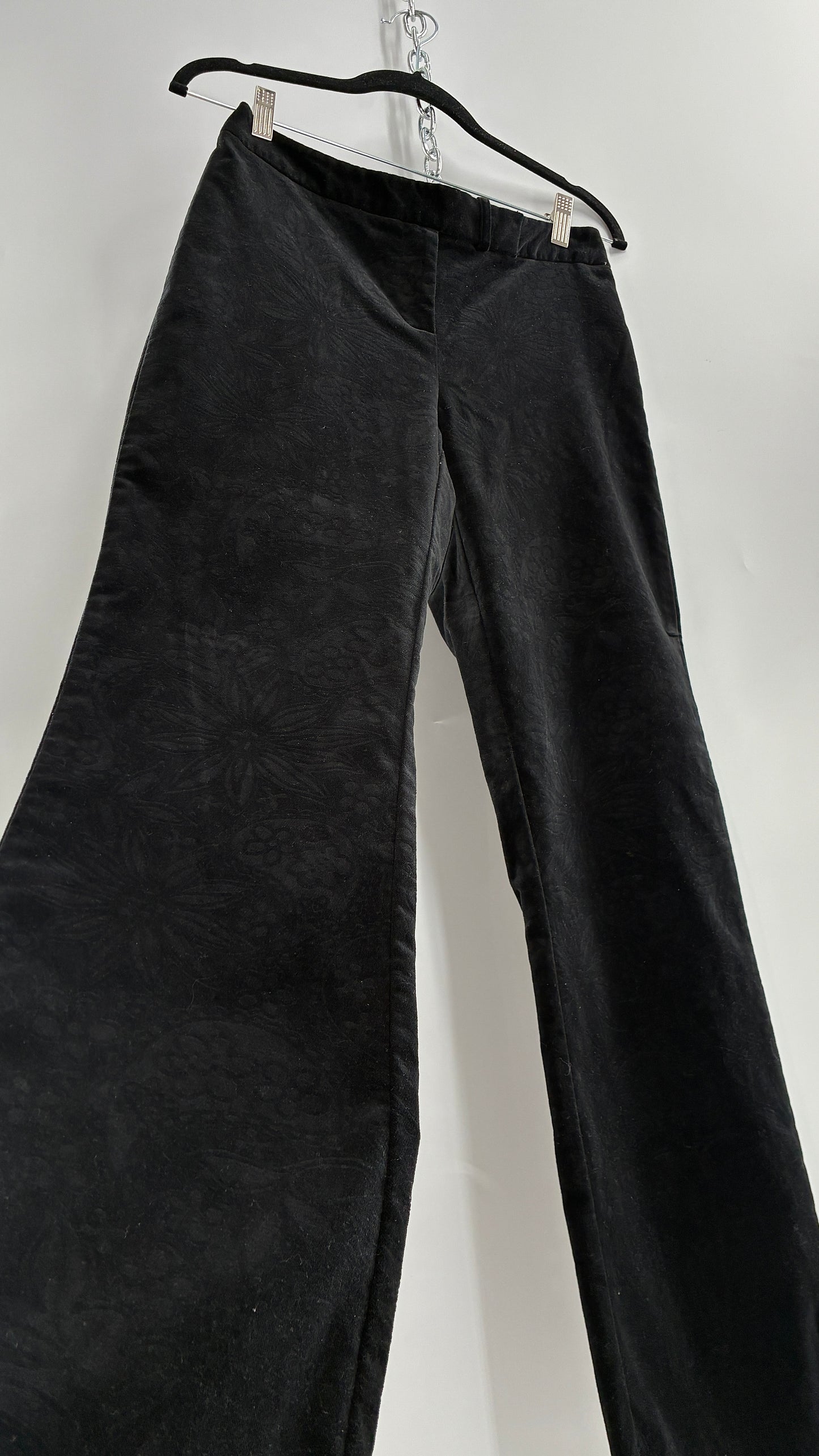 Deadstock Vintage 2000s Lilly Pulitzer Black Velvet Embossed Floral, Side Closure Pants (4)