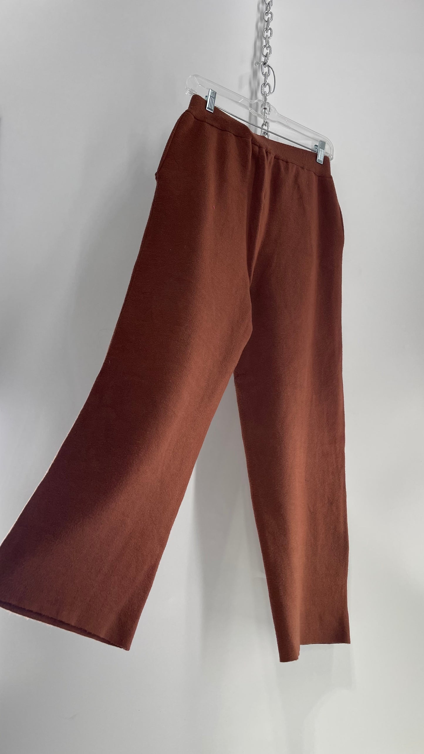 Greylin Brown Knit Wide Leg Pants with Elastic Waistband (M)