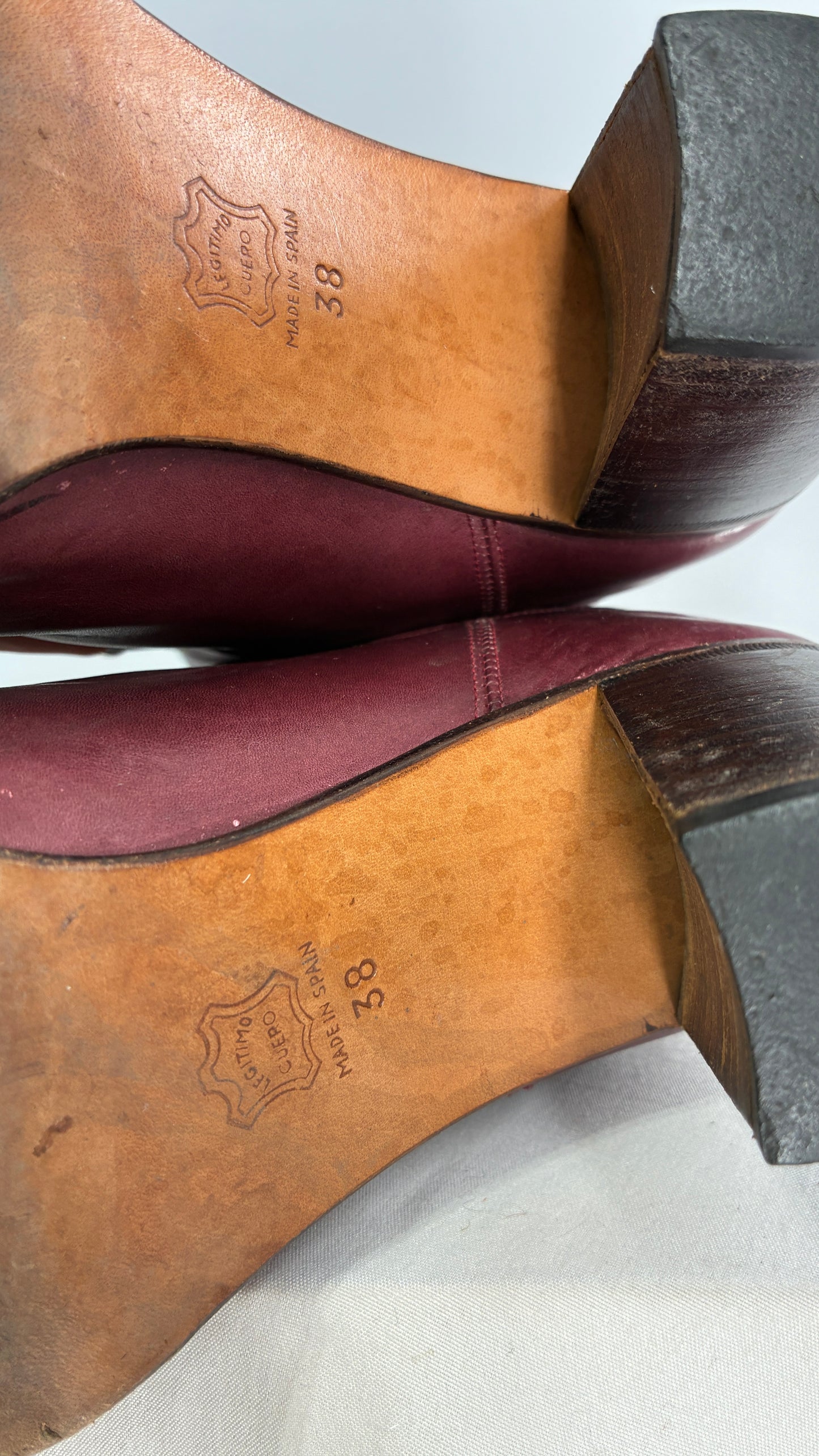 Vintage Red Leather Round Toe Knee High Boots Made in Spain Boots (38)