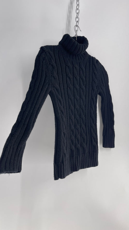 Vintage Club Monaco Black CableKnit 100% Wool Turtleneck Sweater (Small)