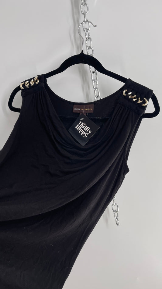 Vintage Dana Buchman Black Sleeveless with Chain Link Shoulder Detail(Medium)