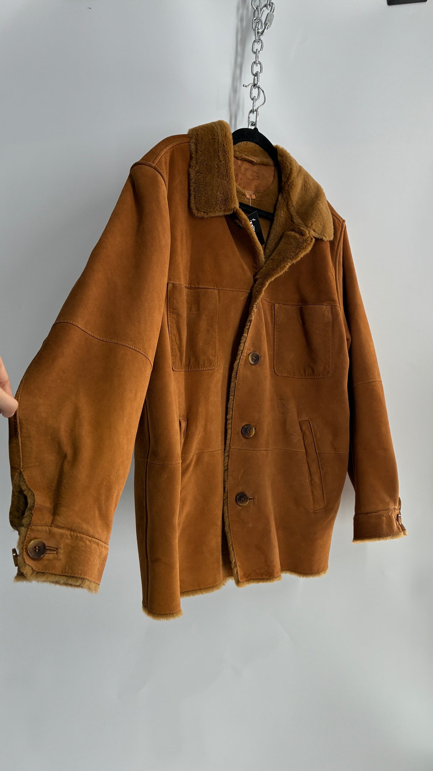 Vintage UGG Genuine Leather Button Front Fur Lined Jacket (Large)