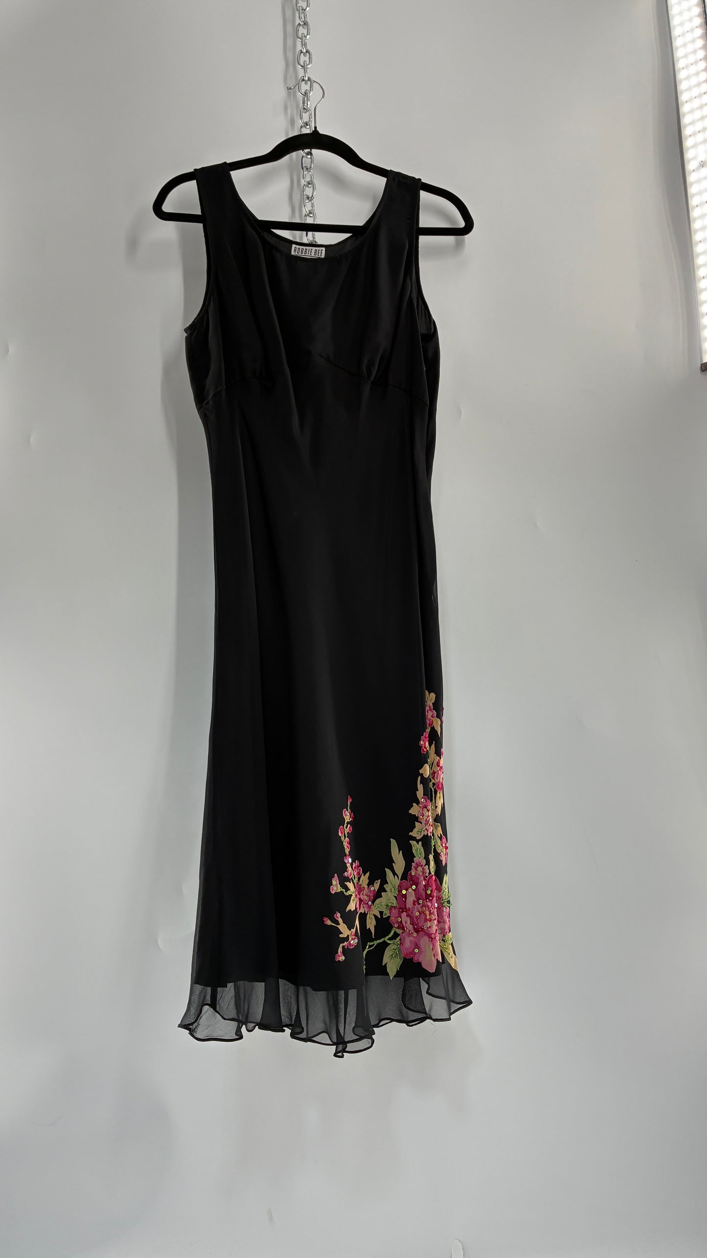Vintage 1990s ROBBIE BEE 100% Silk Black Gown with Underbust Stitch and Matching Tie Bust Blouse (8)