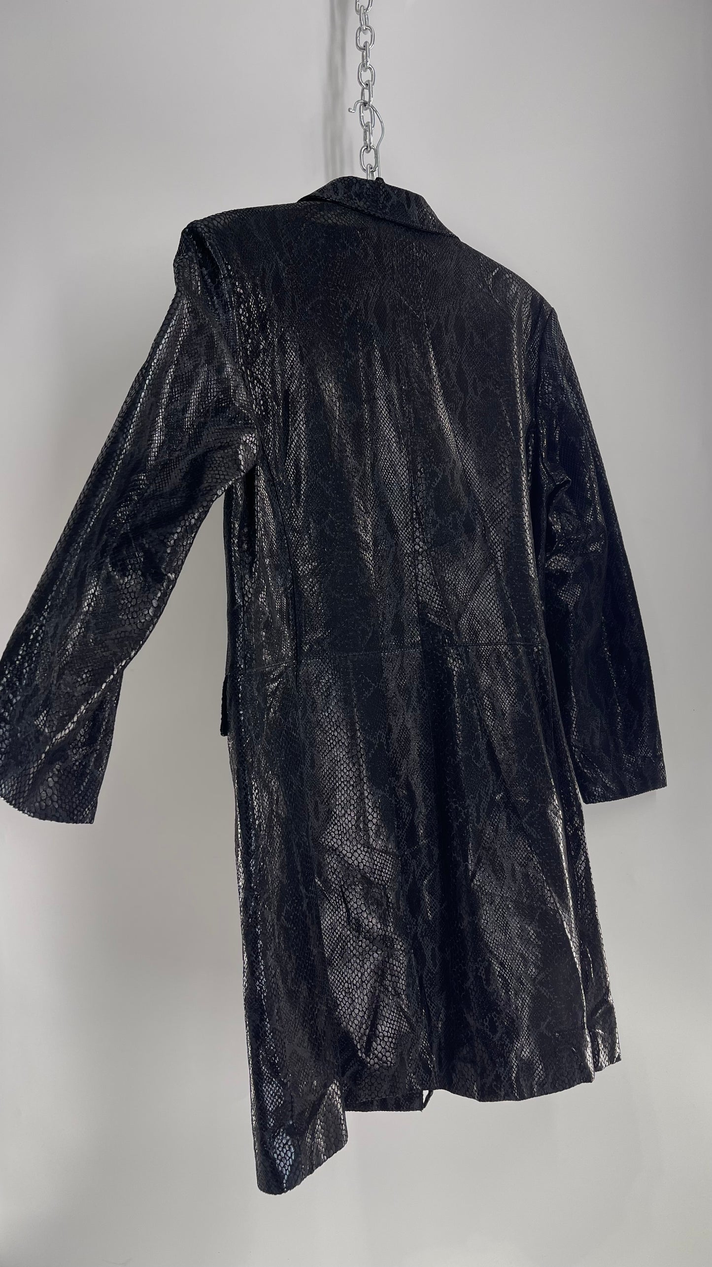 Vintage ADLER Black Genuine Leather Snake Embossed Coat (Large)