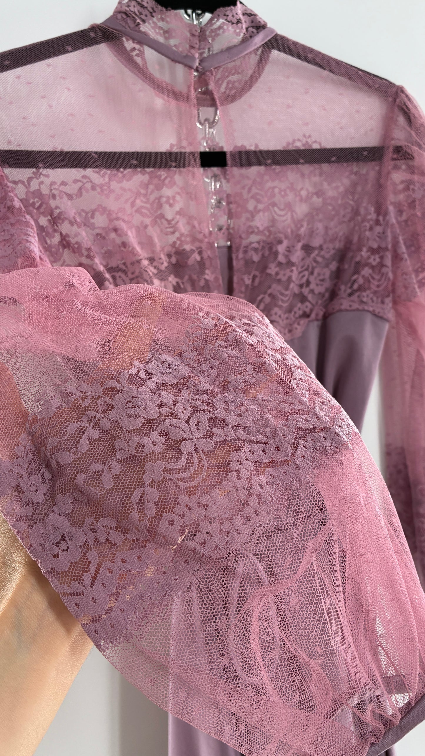 Vintage Handmade Dusty Purple Mauve Bubble Sleeve Maxi Dress (XS/S)