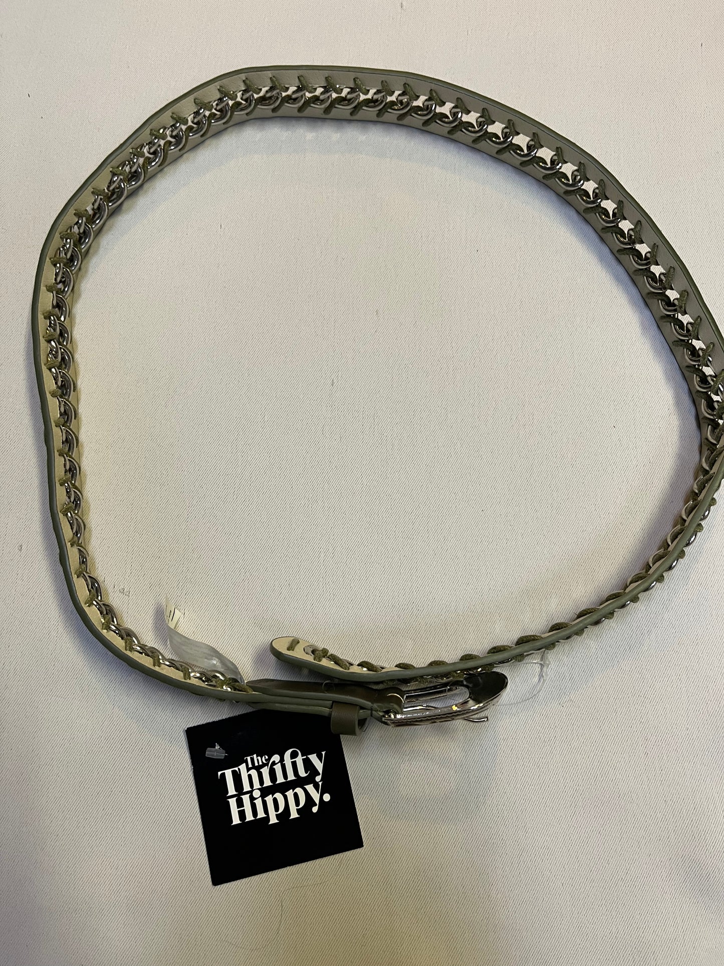 Free People Chain Link Thread Through Olive Green Leather Belt with Western Buckle(S/M)