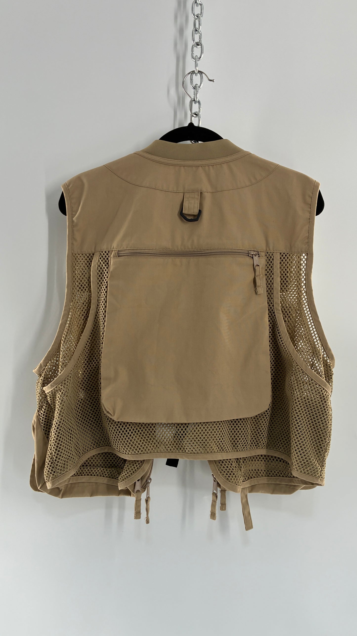 Vintage SJK Tan Tactical Vest with Multiple Pockets (Large)