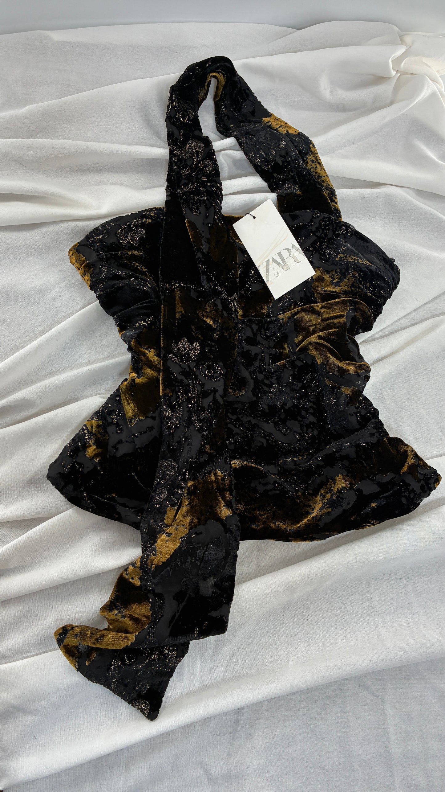 ZARA Black Burn Our Velour Wrap Scarf Corset with Tags (Medium)