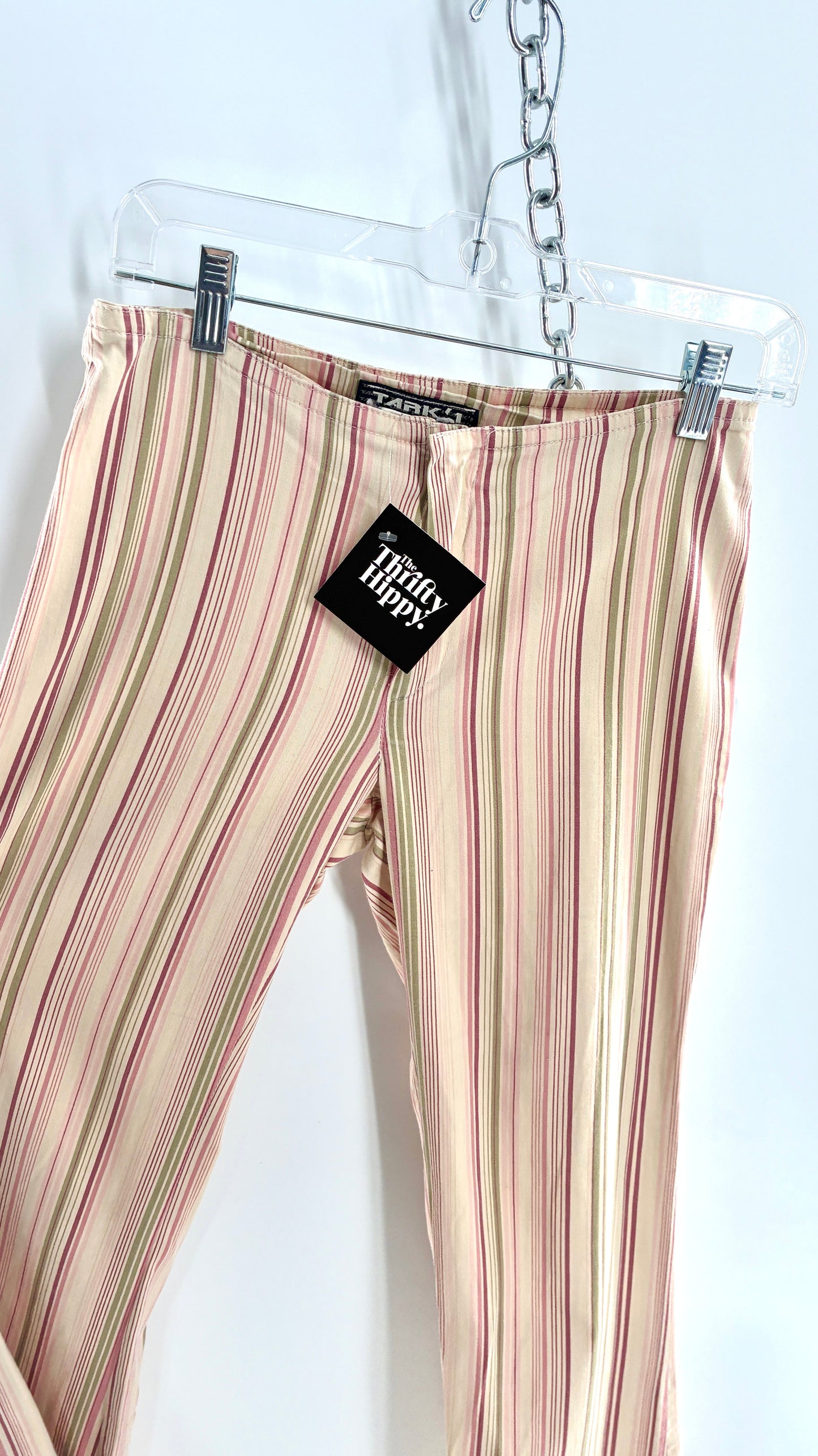 Rare Vintage TARK ‘1 Ultra Low Rise Pink and Green Striped Kick Flares