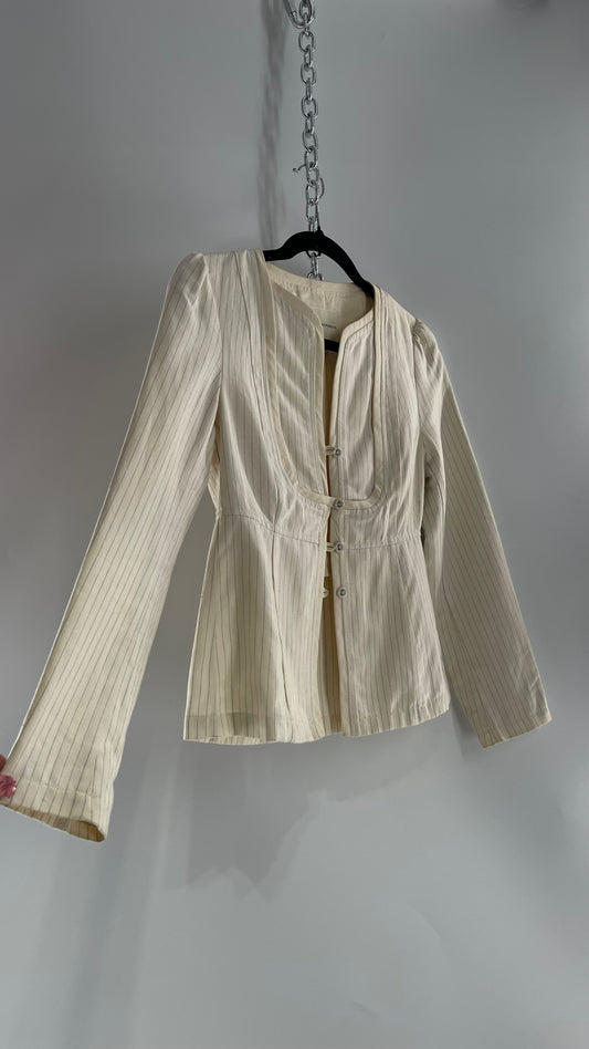 Vintage 1990s Banana Republic White Striped Button Front Blazer Blouse (0)