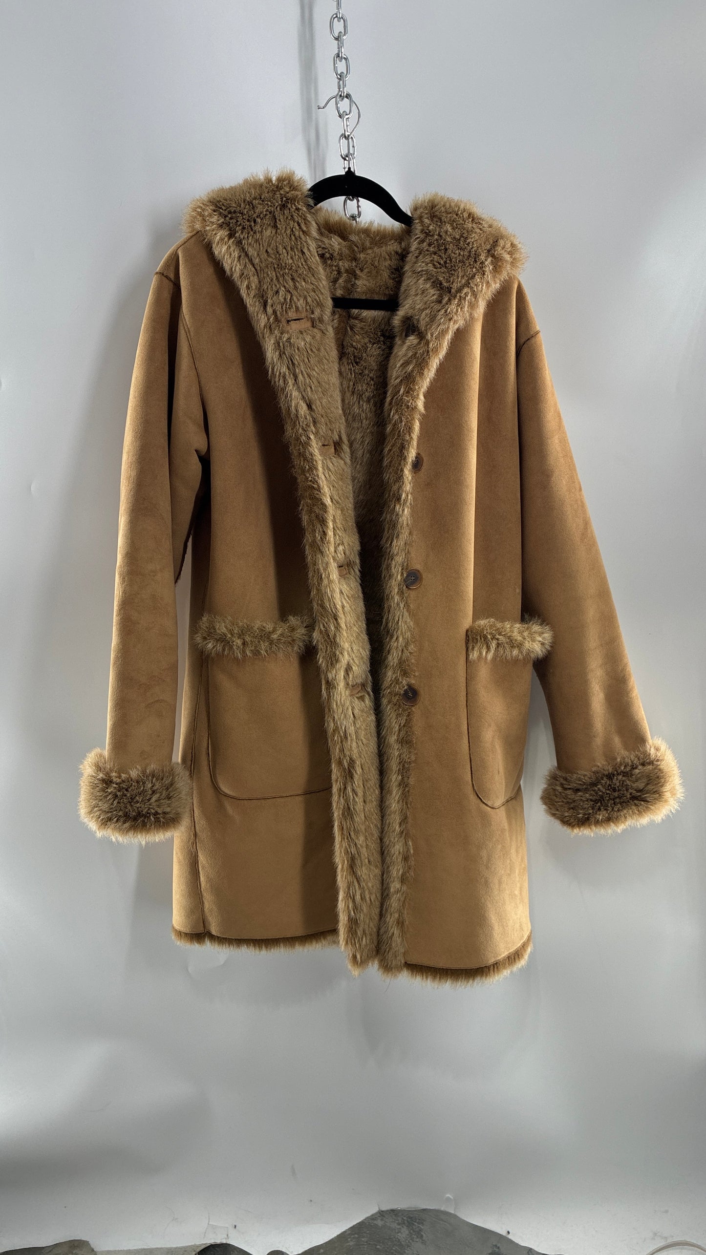 Vintage JONES NEW YORK Reversible Fur and Vegan Suede Coat (Small)