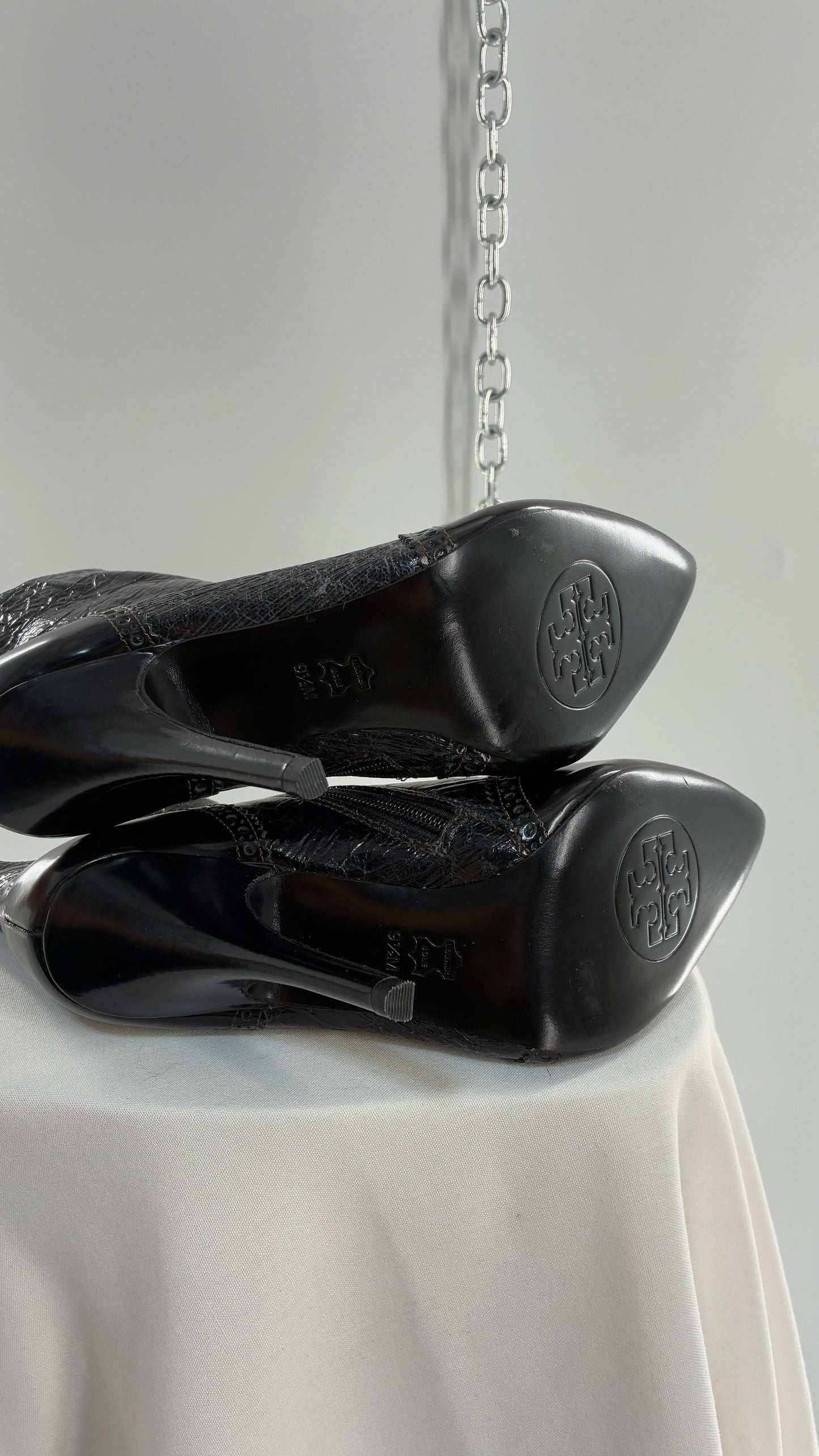 Vintage TORY BURCH Black Patent Leather Stiletto Boots  (9.5)