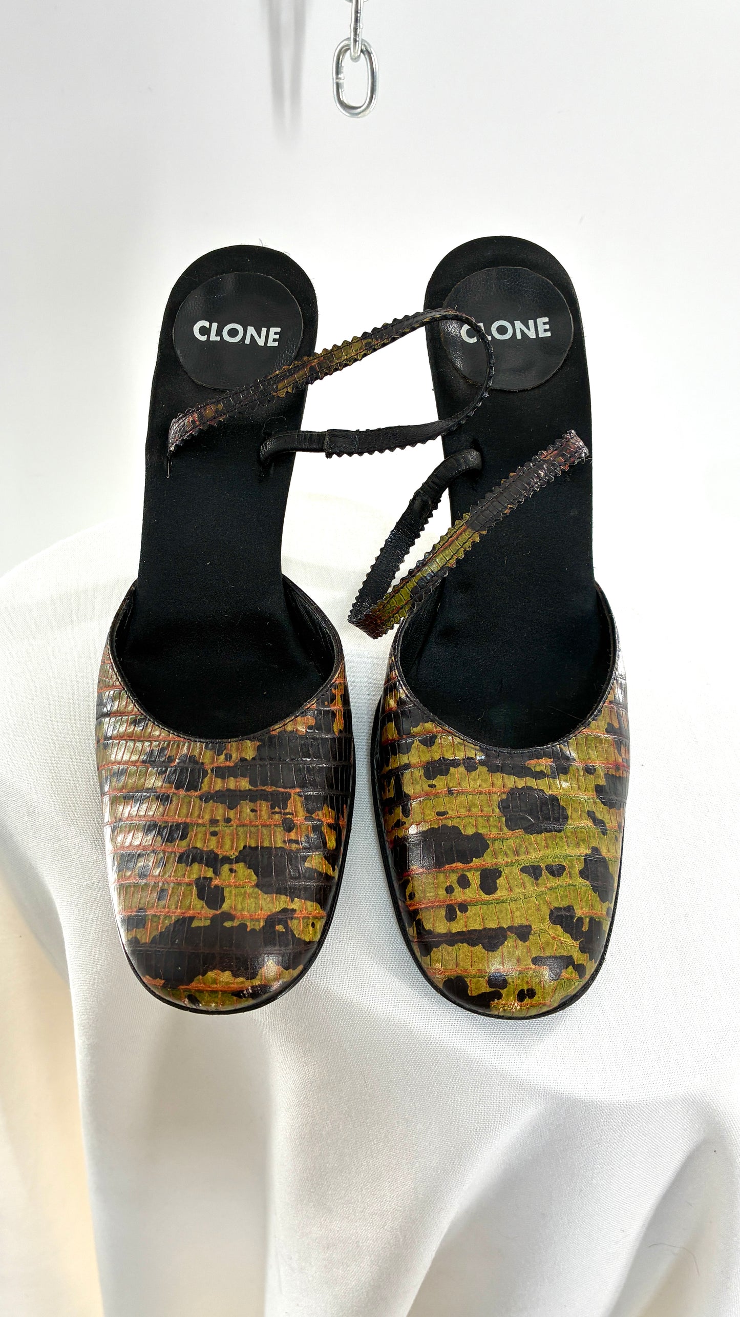Rare Vintage CLONE Bruno Bordese Anaconda Snake Patterned Round Toe Heel Made in Italy (37.5)
