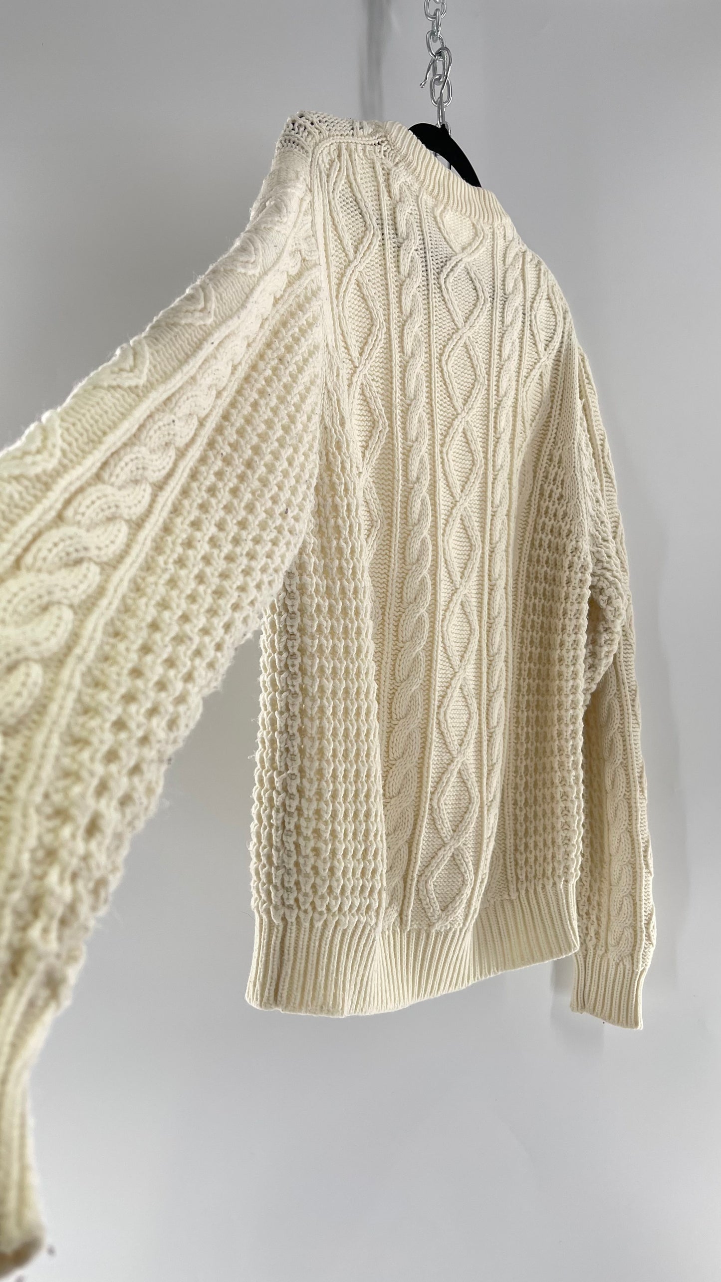 Vintage Ivory Cableknit Slouchy Sweater (Large)