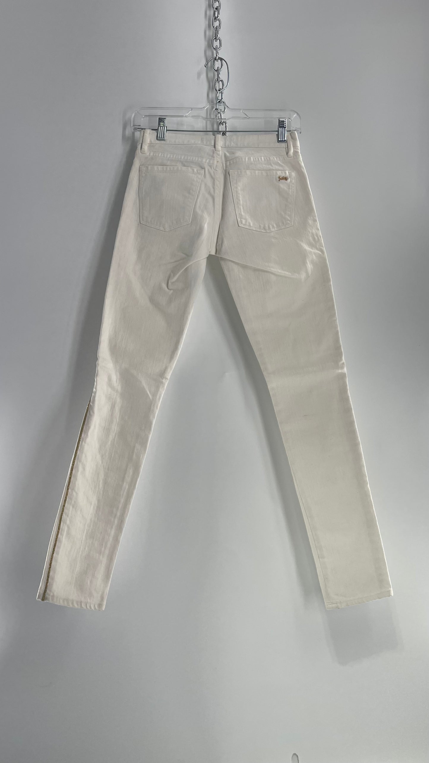 Deadstock Vintage Juicy Couture White Skinny Jeans with Gold Trim and Hardware (25)