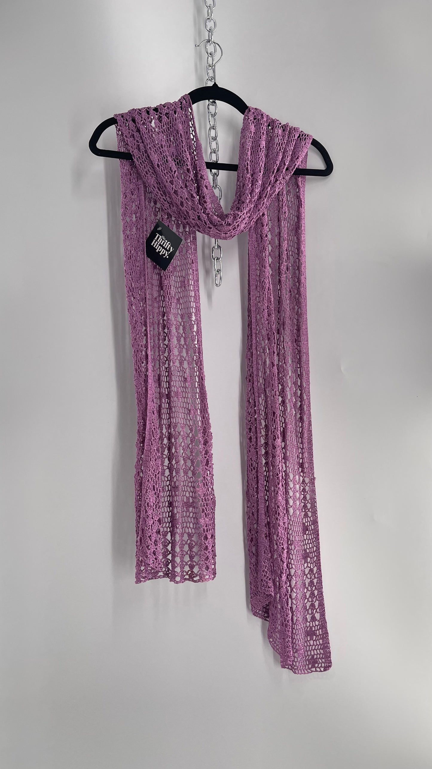 Vintage Purple Crochet Skinny Scarf Extra Long