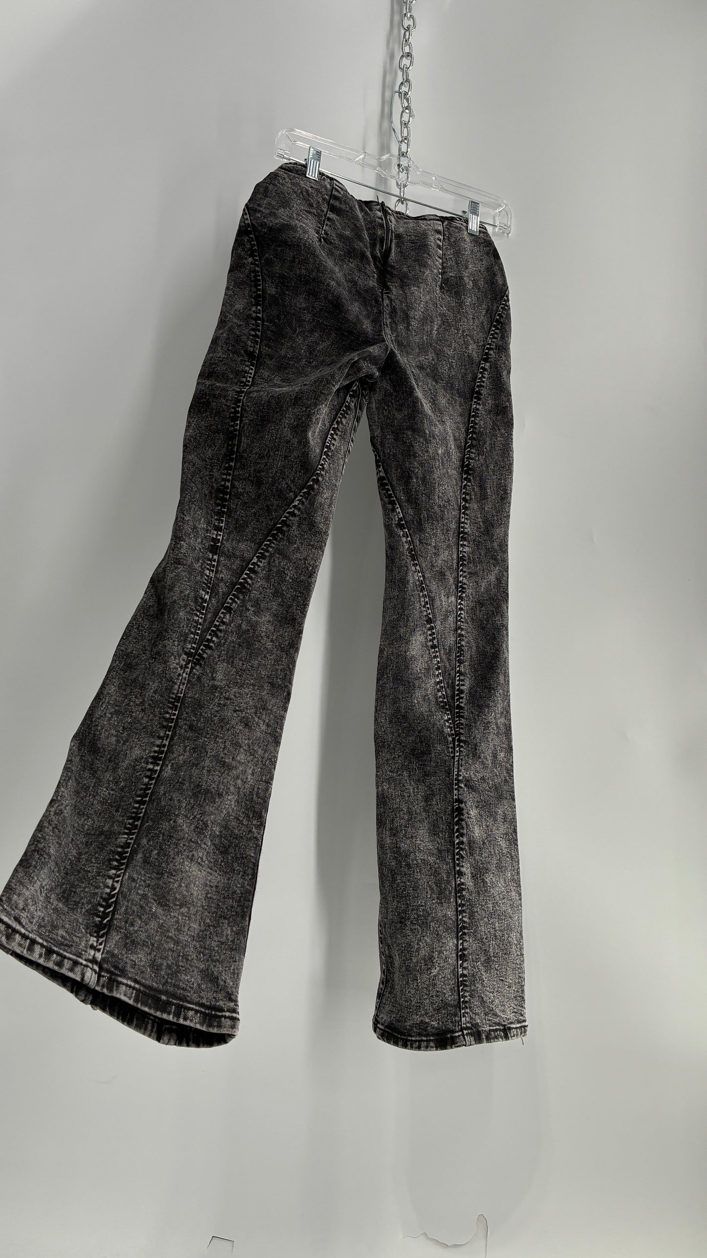 Fashion Nova Grey Acid Washed Kickflare Jeans with Hip Buckle Belts and Functional Zip Up Leg Detail (3)