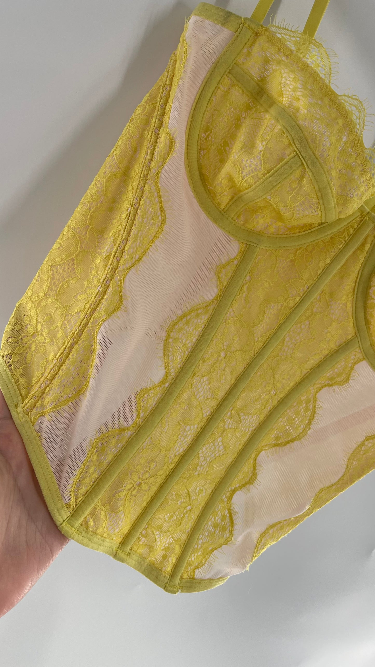 Urban Outfitters Yellow Lace Corset with Boning (Large)