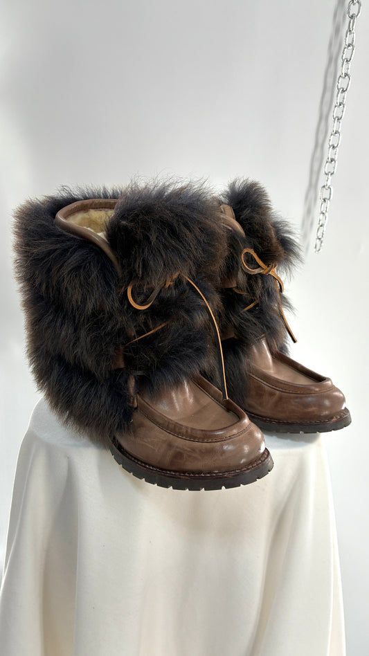 Vintage AERIN Apres Ski Brown Leather Boots with Genuine Fur and Shearling Lining (7)