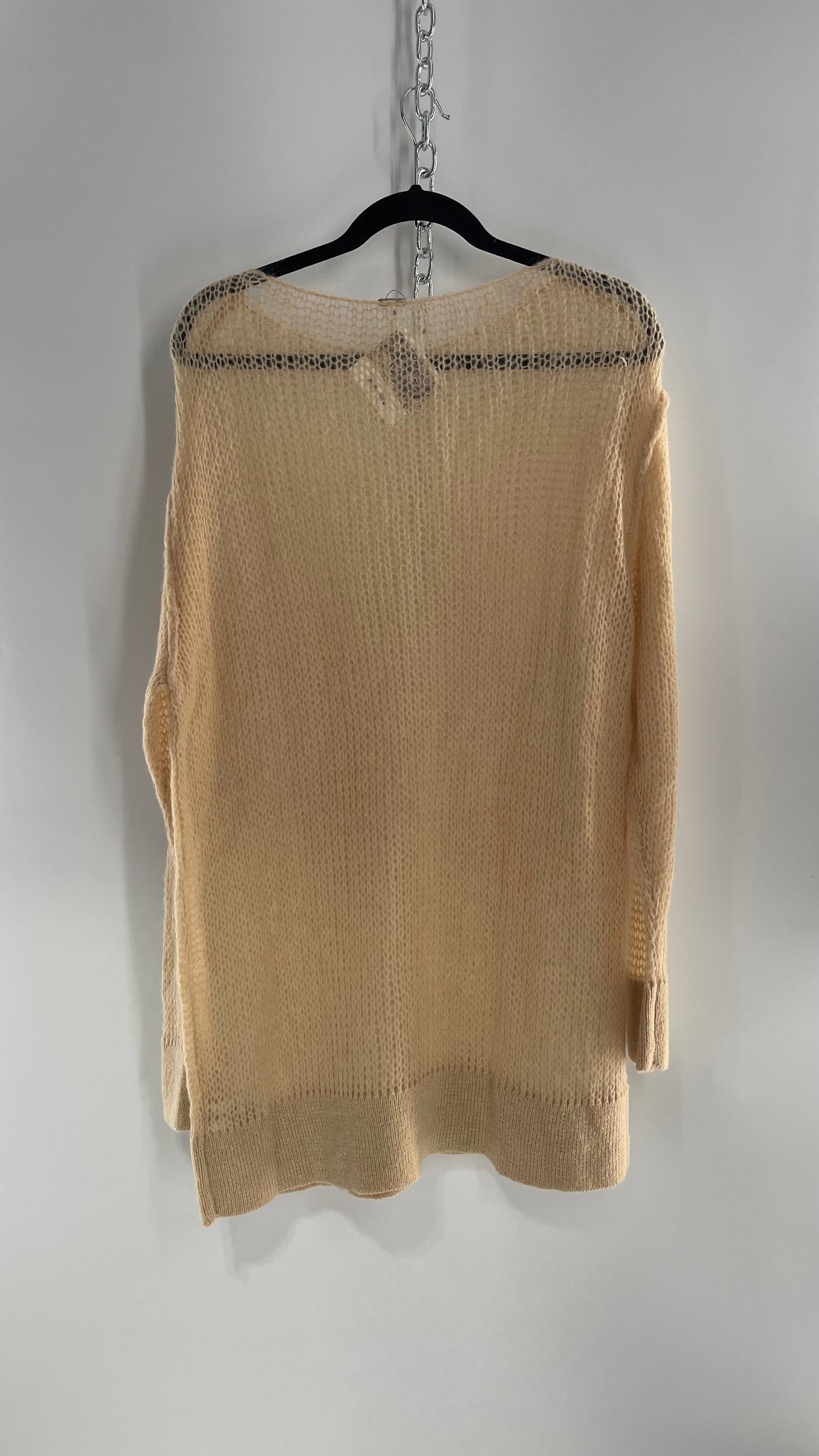 Free People Tan/Light Apricot Open Knit 27% Mohair Sweater (Medium)