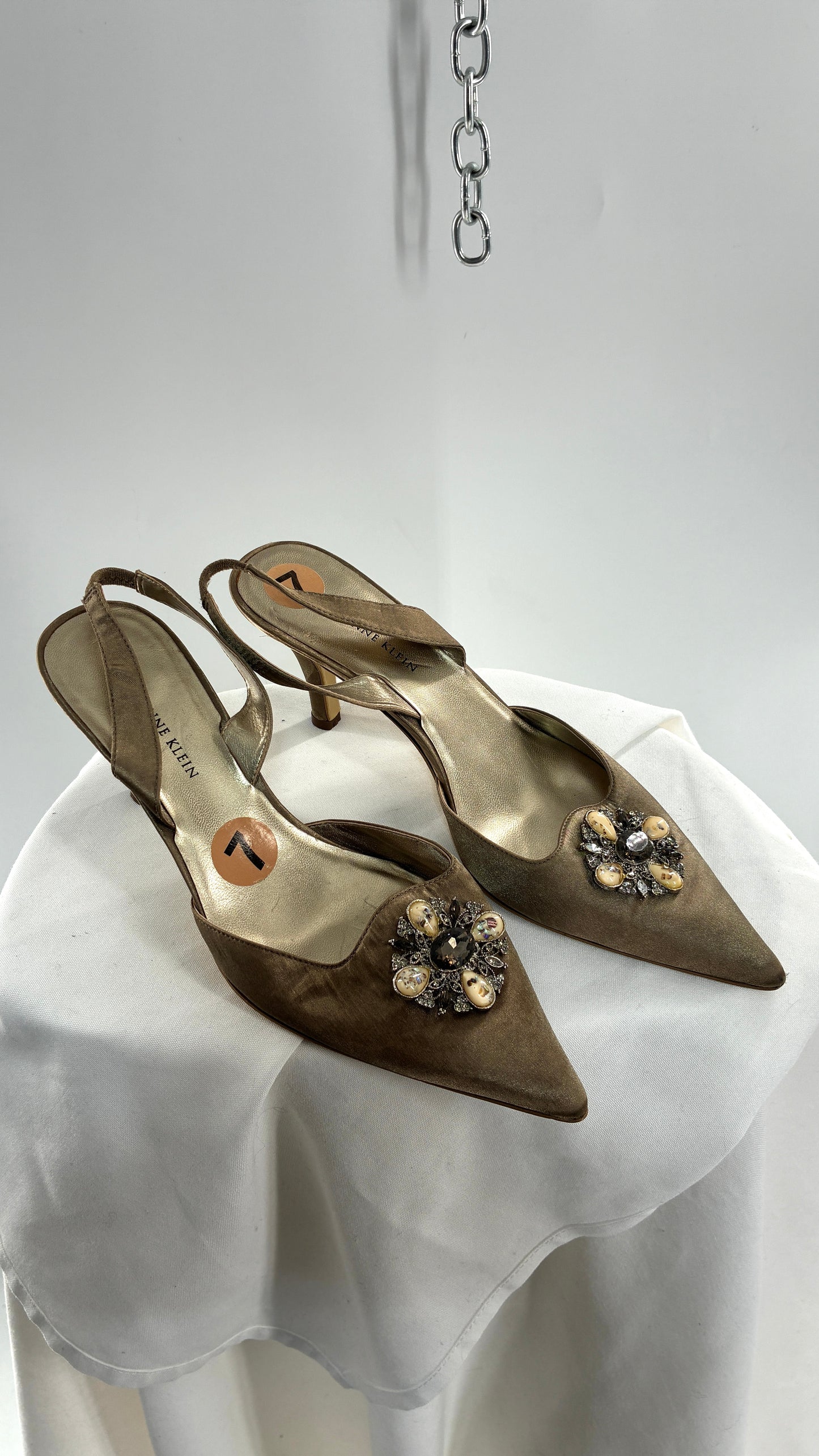 Vintage Anne Klein 1990s Kitten Heel with Stone and Metal Embellishments(7)