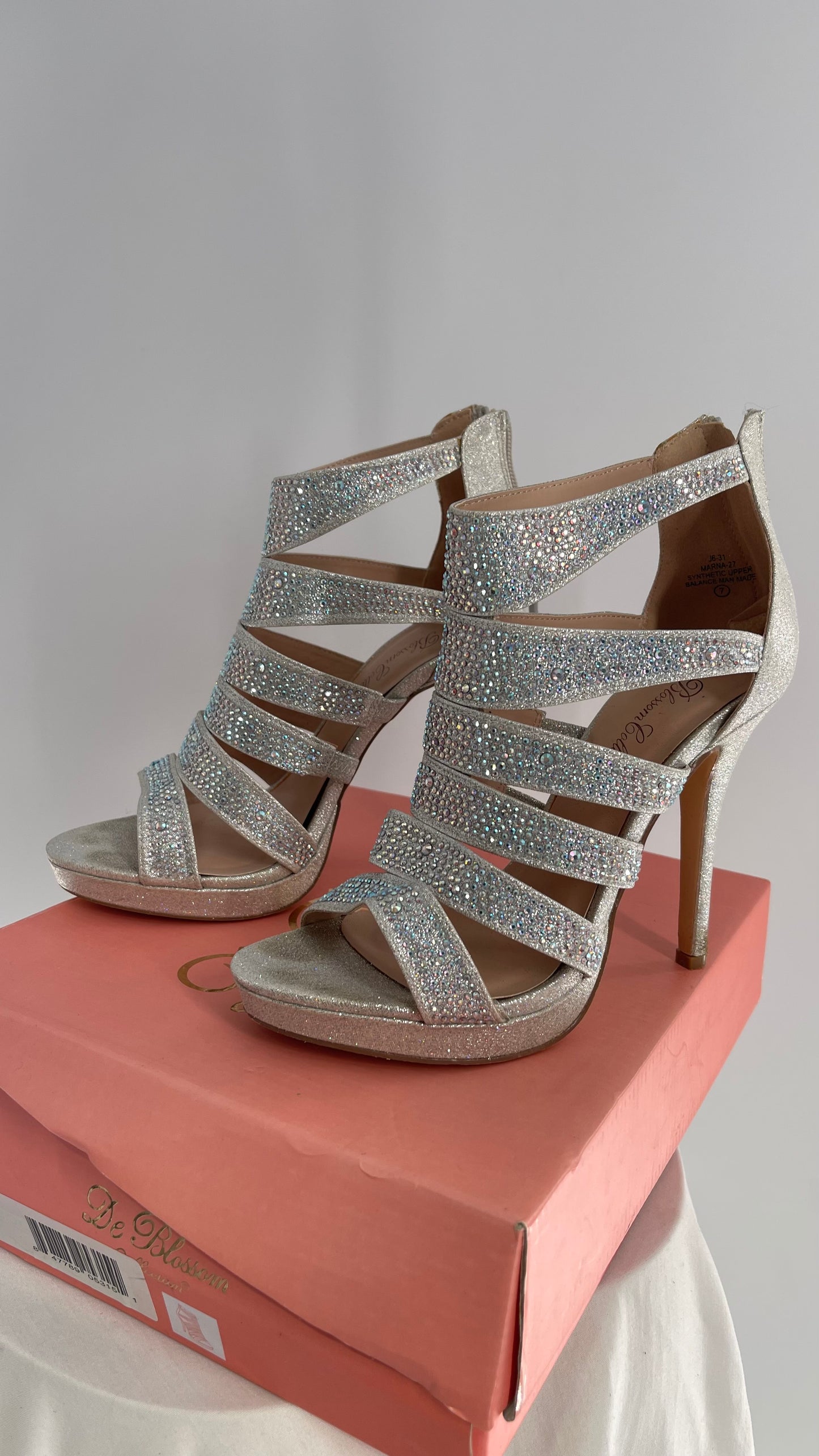 De Blossom Silver Glitter Platform Heels with Rhinestones  (7)