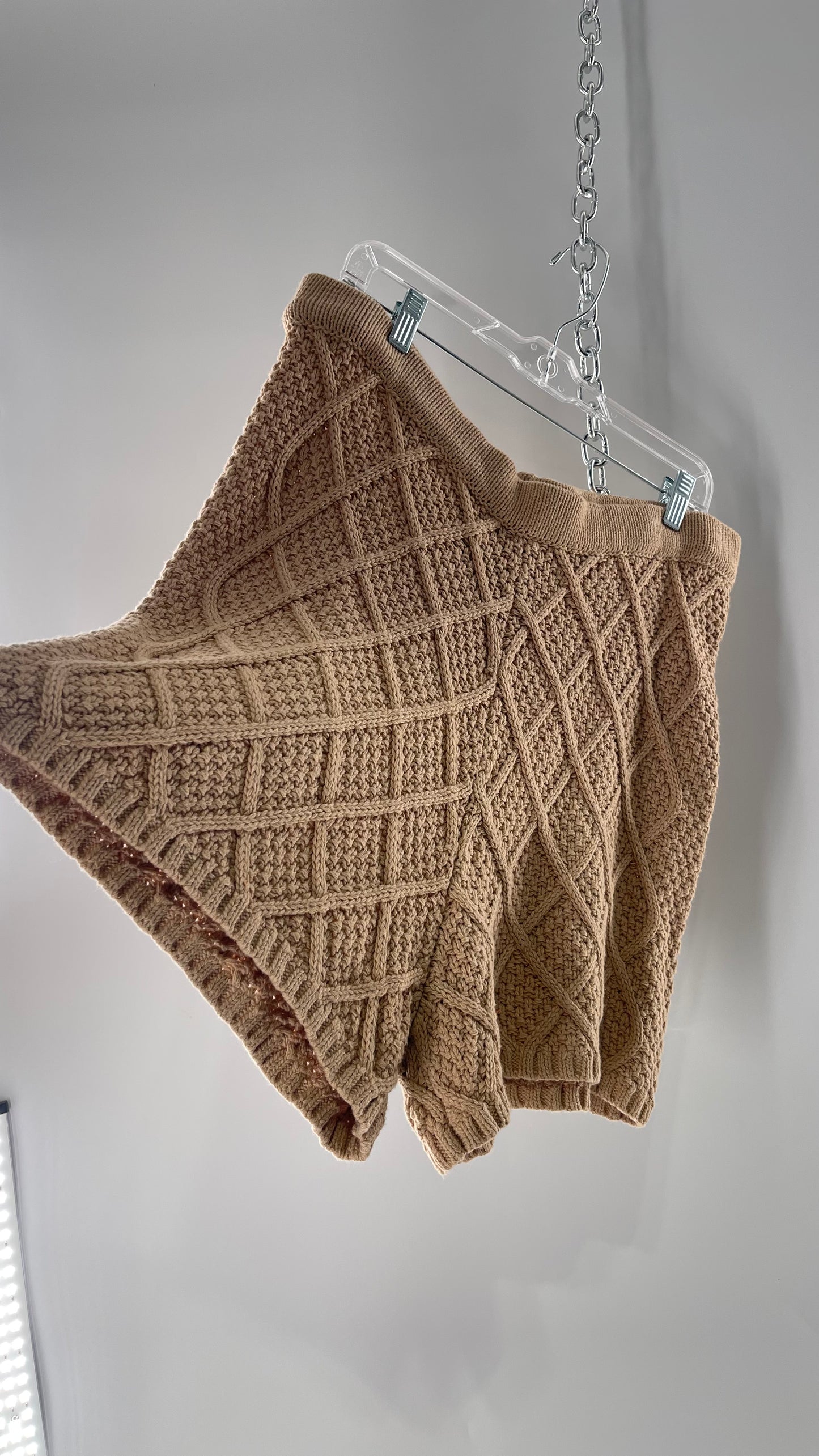 Anthropologie Current Air Knit Tan Crochet Argyle Shorts(XL)