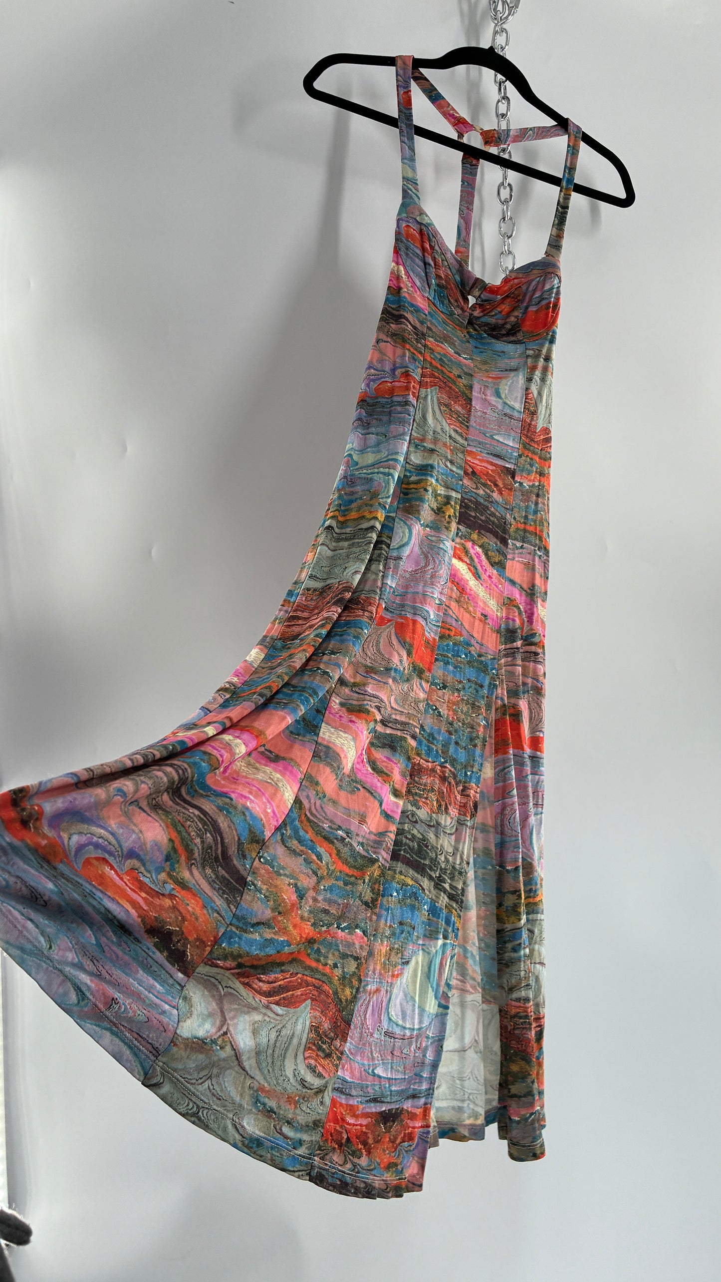 Free People Water Color Style Paneled Side Slit Gown with Underwire Bust (XS)