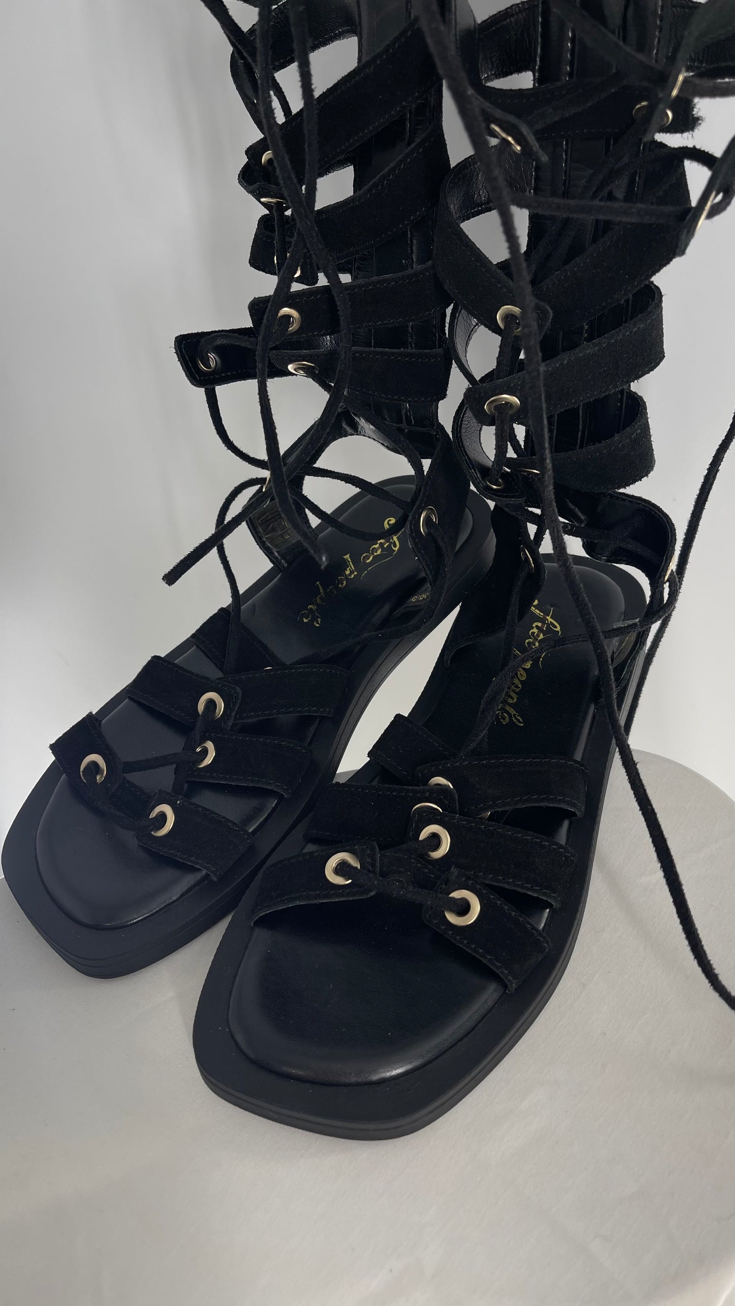 Free People Black Suede Gladiator Sandals Sun Chaser (38.5)