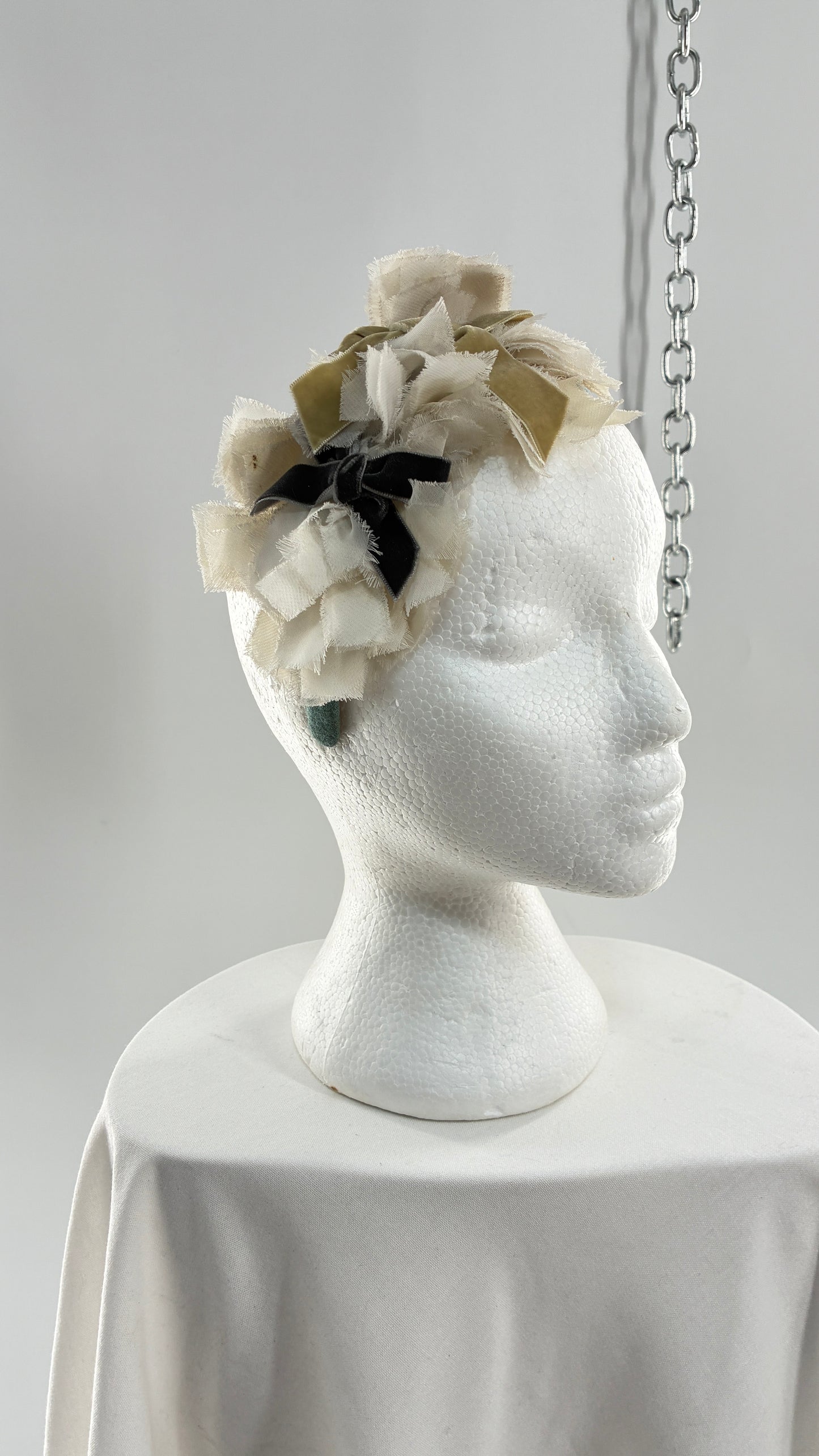 Vintage FARMER Handmade Blue Knit Headband with Velvet Bow Appliqués