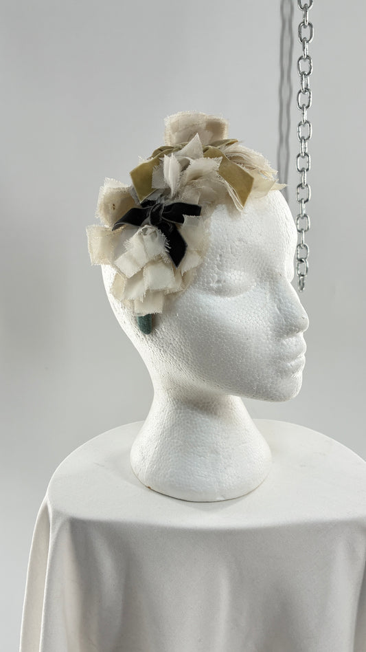 Vintage FARMER Handmade Blue Knit Headband with Velvet Bow Appliqués