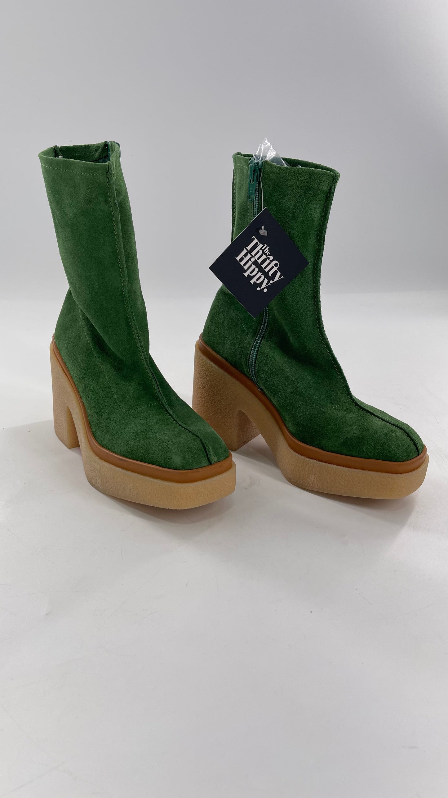 Free People Green Gigi Suede Leather Rubber Heel Boot (36.5)