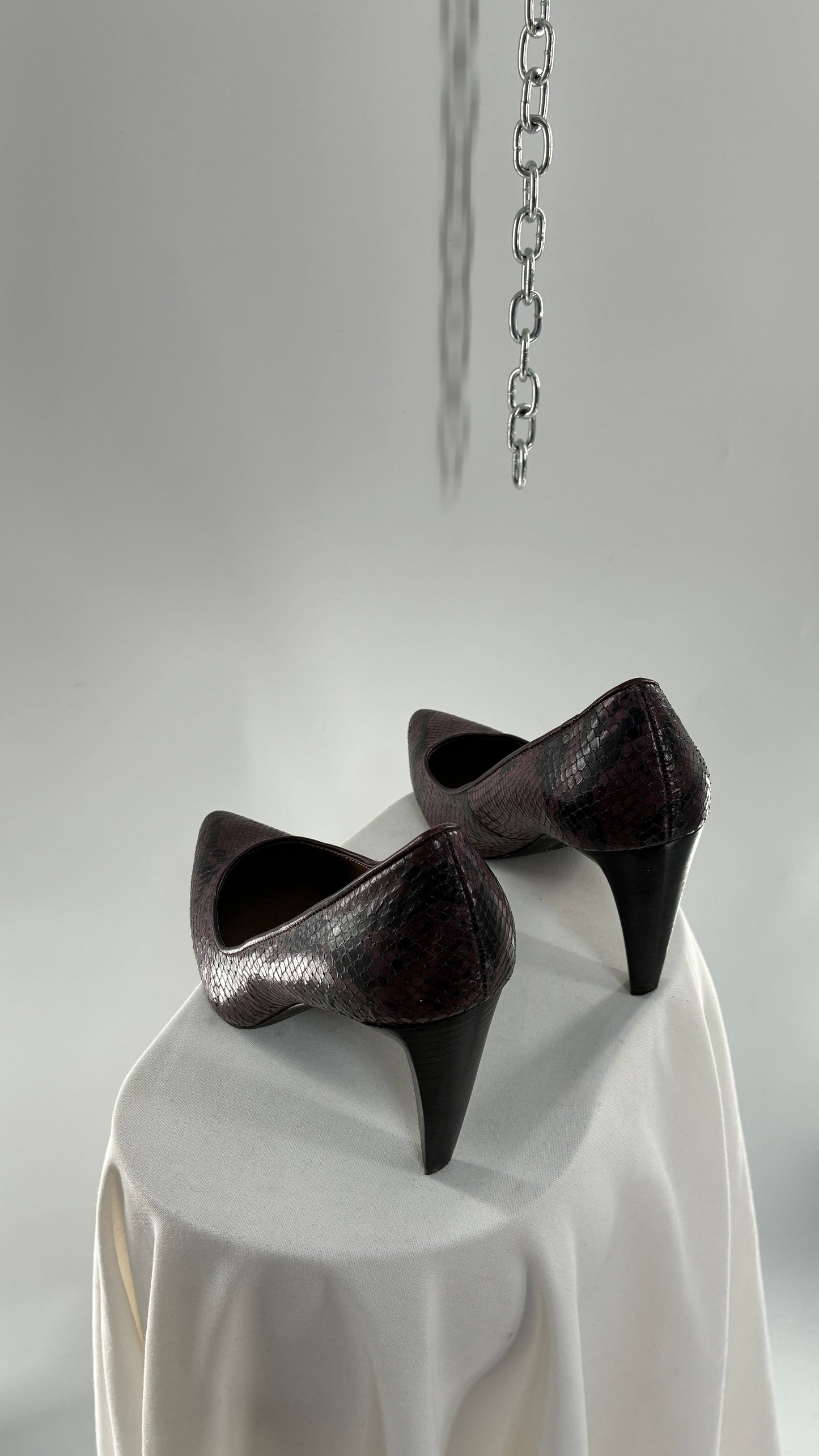Vintage B MAKOWSKY Snake Embossed Pointed Toe Heel with Block Heel (9.5)