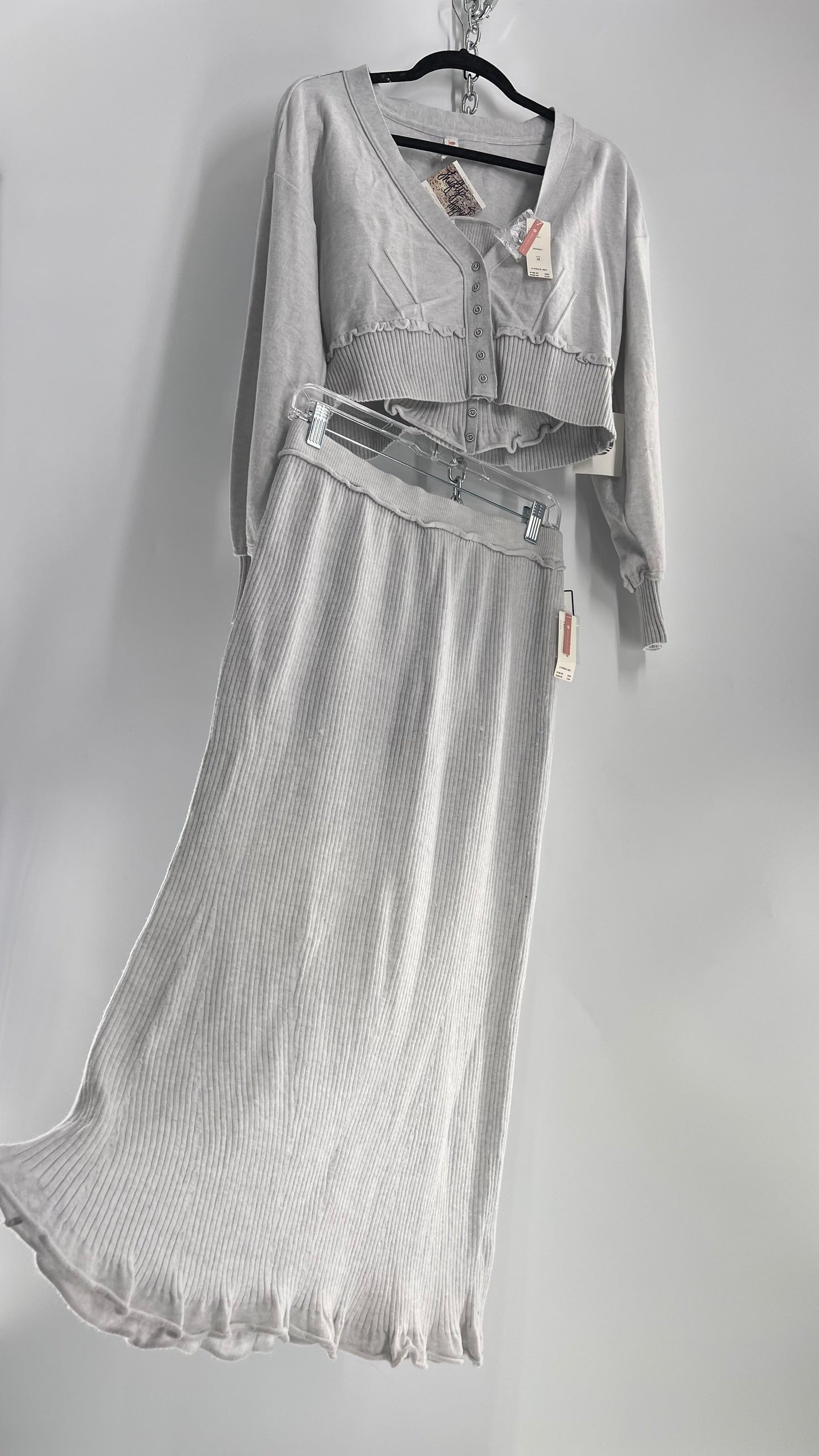 Daily Practice x Anthropologie 3-Piece Knit Loungewear Set: Button-front Tank, Cardigan and Skirt with Tags Attached (Medium)