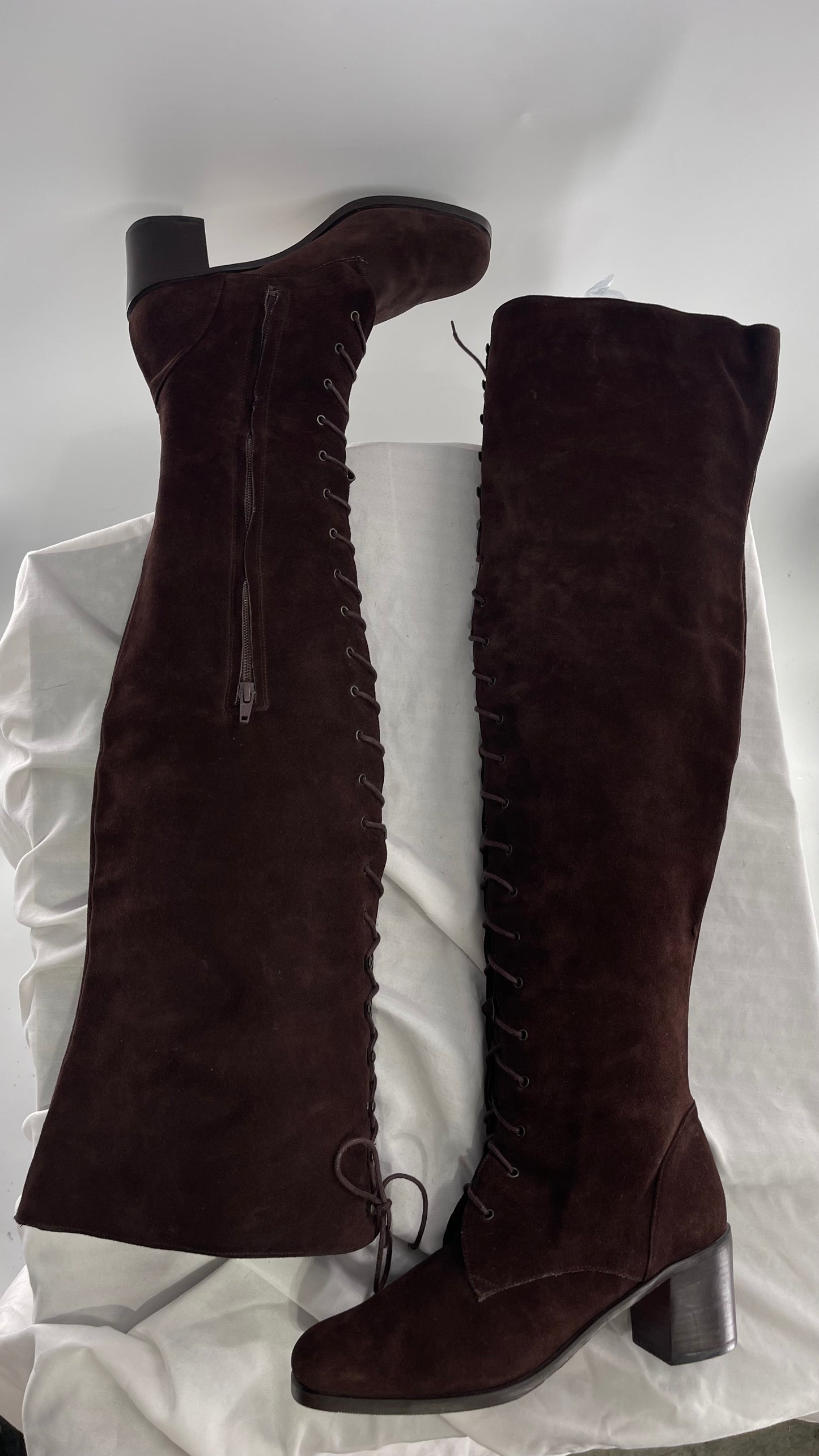 Vintage Kenneth Cole Over the Knee Brown Genuine Suede Leather Combat Boots (8.5)