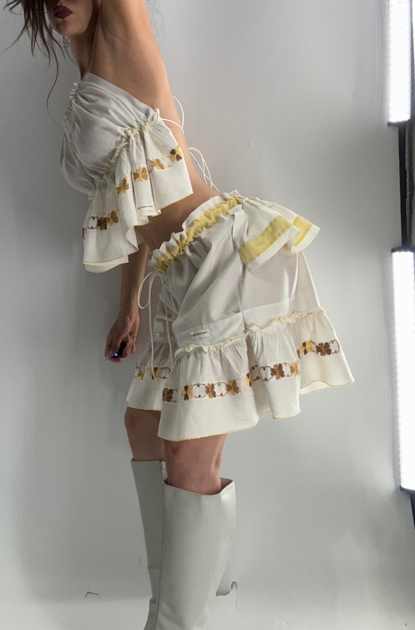 Vintage Handmade Heavily Embroidered Play Set with Sailor Style Ruffled Bum (XS-XL)