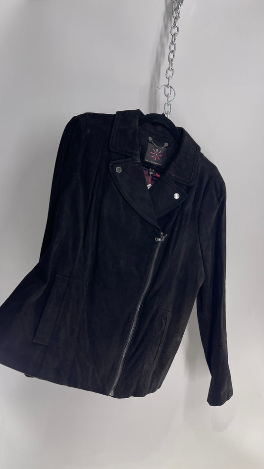 Vintage Isaac Mizrah Black Suede Leather Motorcycle Style Jacket (16)