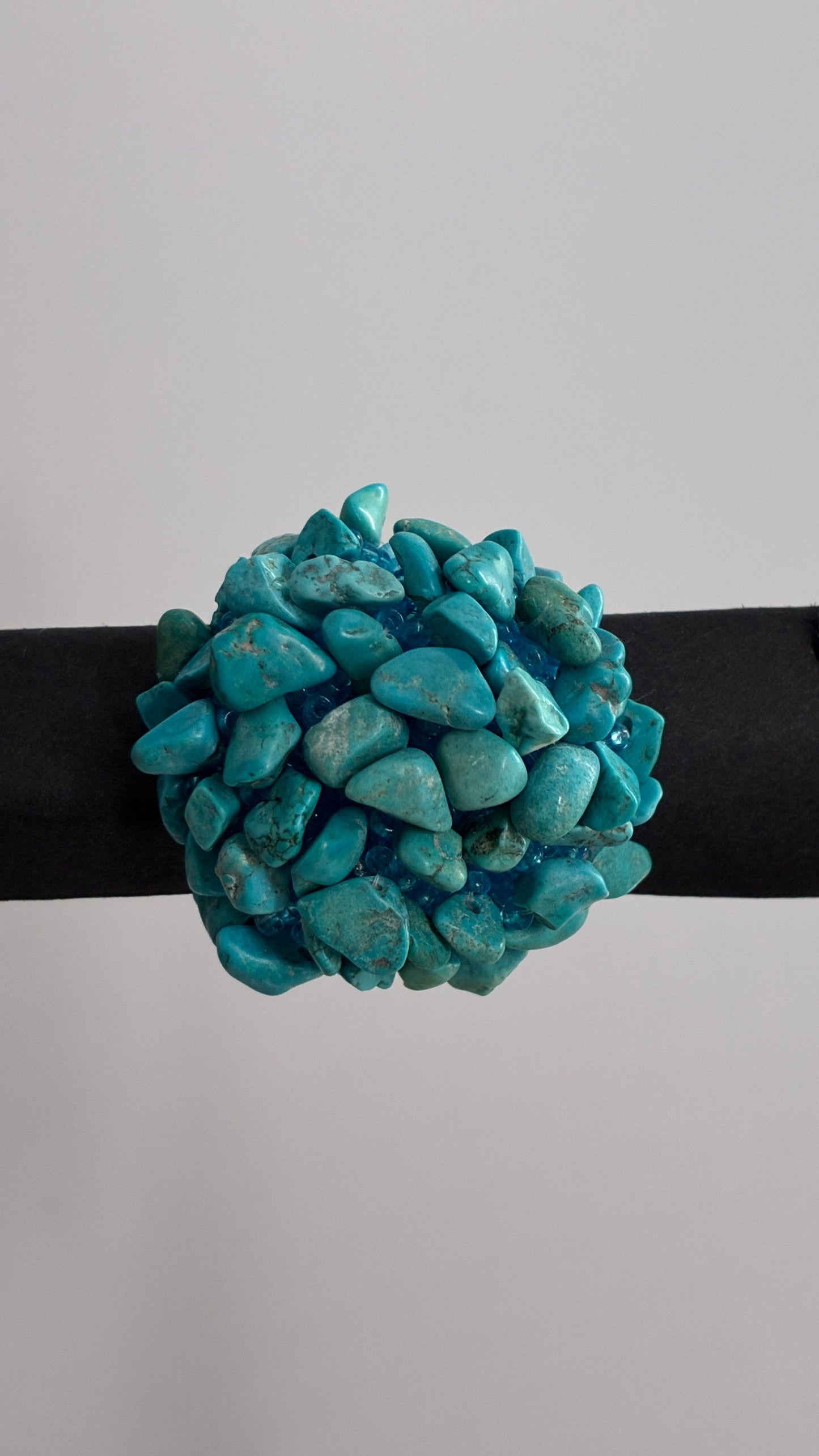 Vintage Handmade Turquoise Stone Cluster Beaded Ring