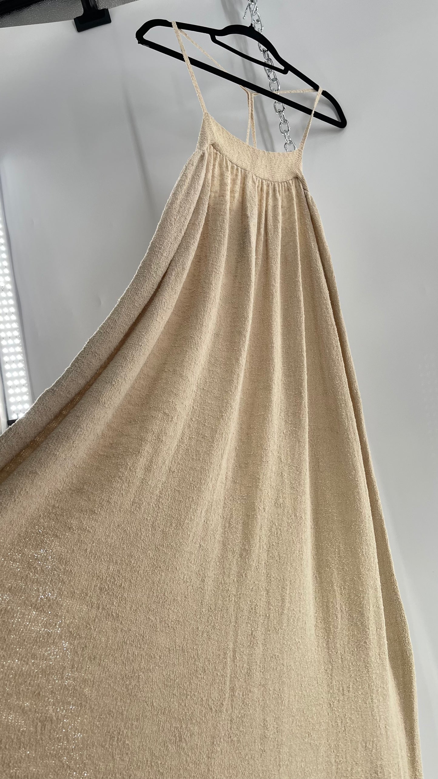 Free People Beach Beige Slinky Halter Textured Maxi Dress